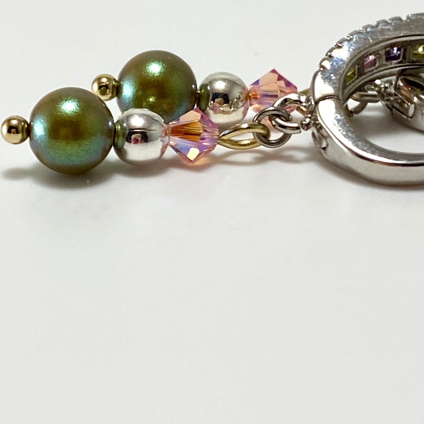 Boucles d'oreilles en argent sterling avec cristaux et perles autrichiennes et pierres en zircone cubique