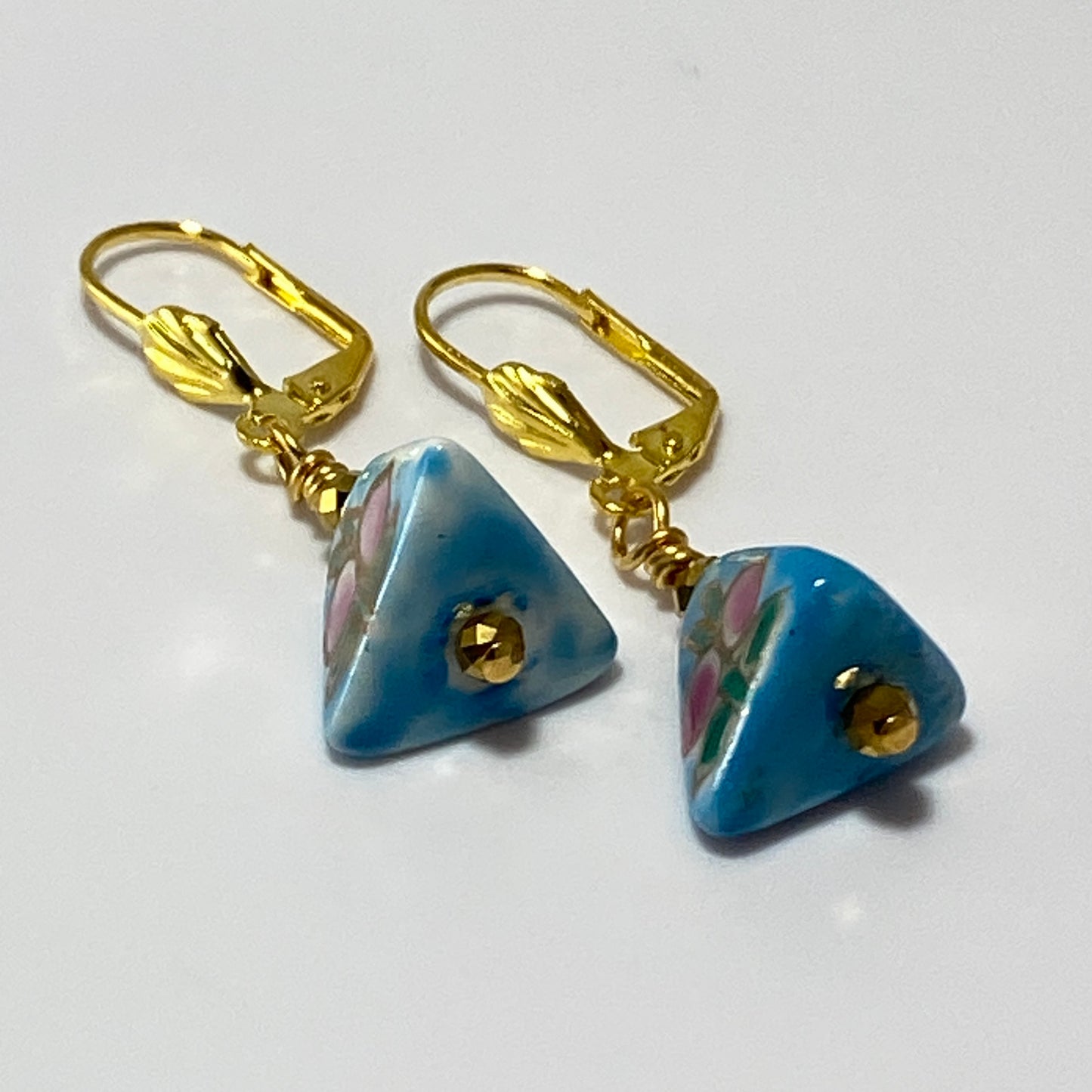 Hand Painted Ceramic Triangular Hook Earrings
