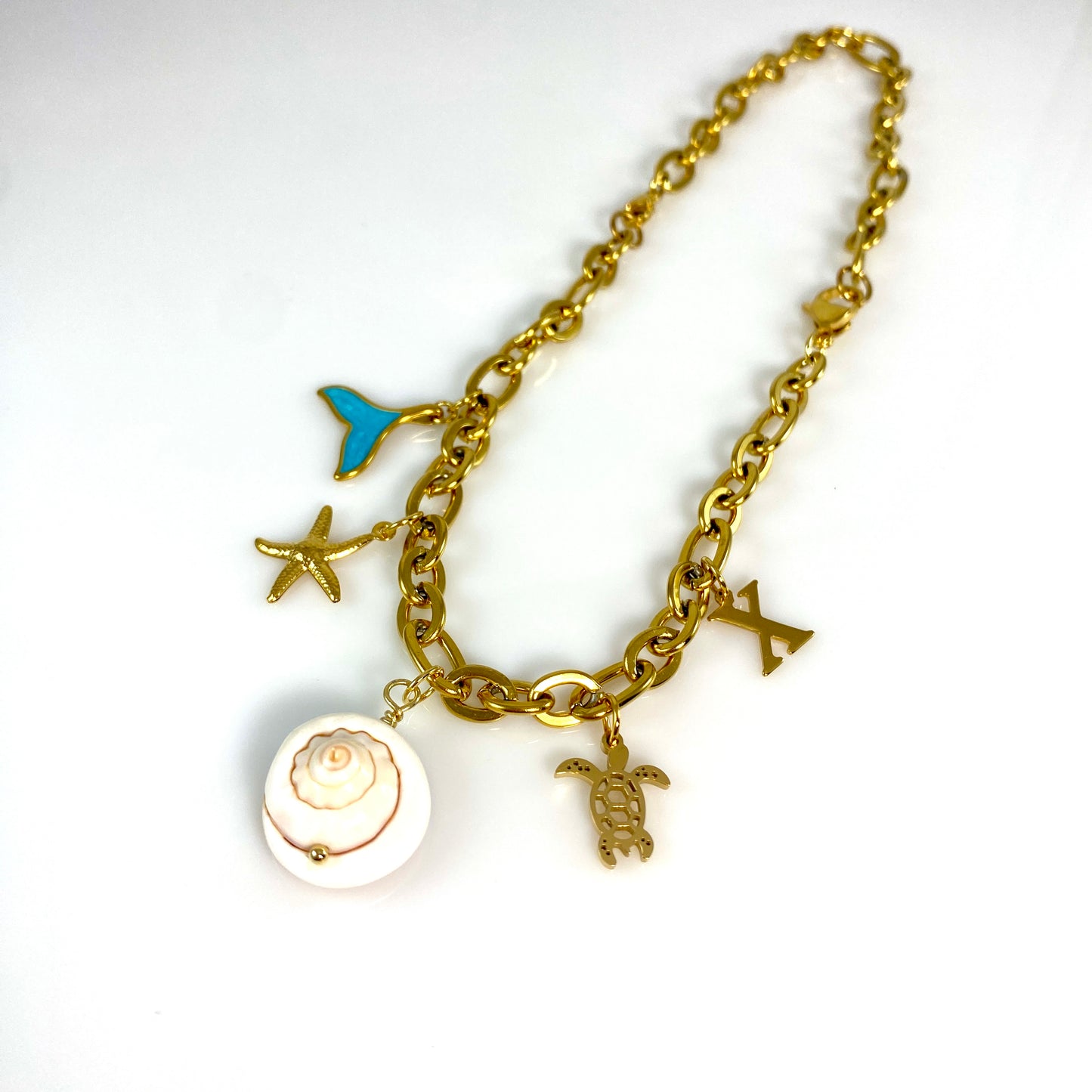 Beach Shell & Initial Charm Necklace Stainless Steel - MADE IN CANADA