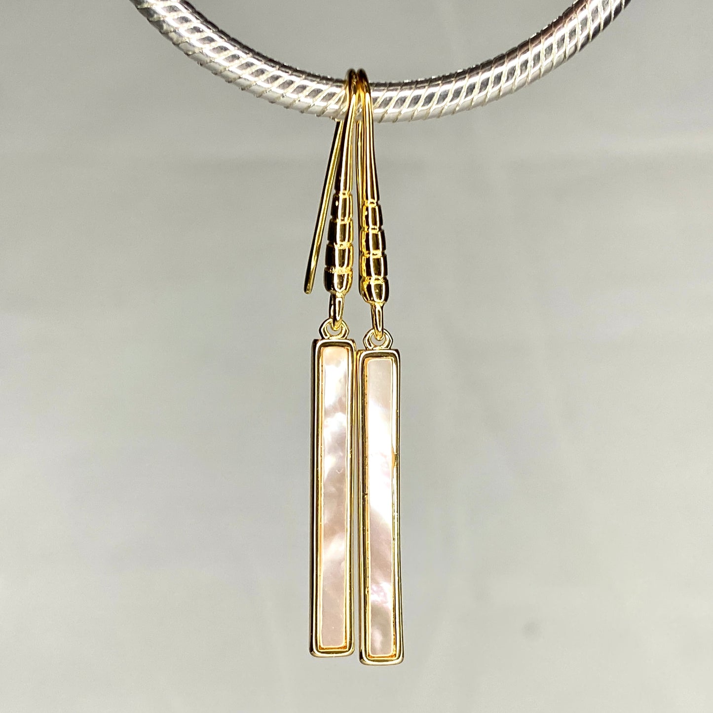 Mother of Pearl Shell Bar Hook Earrings