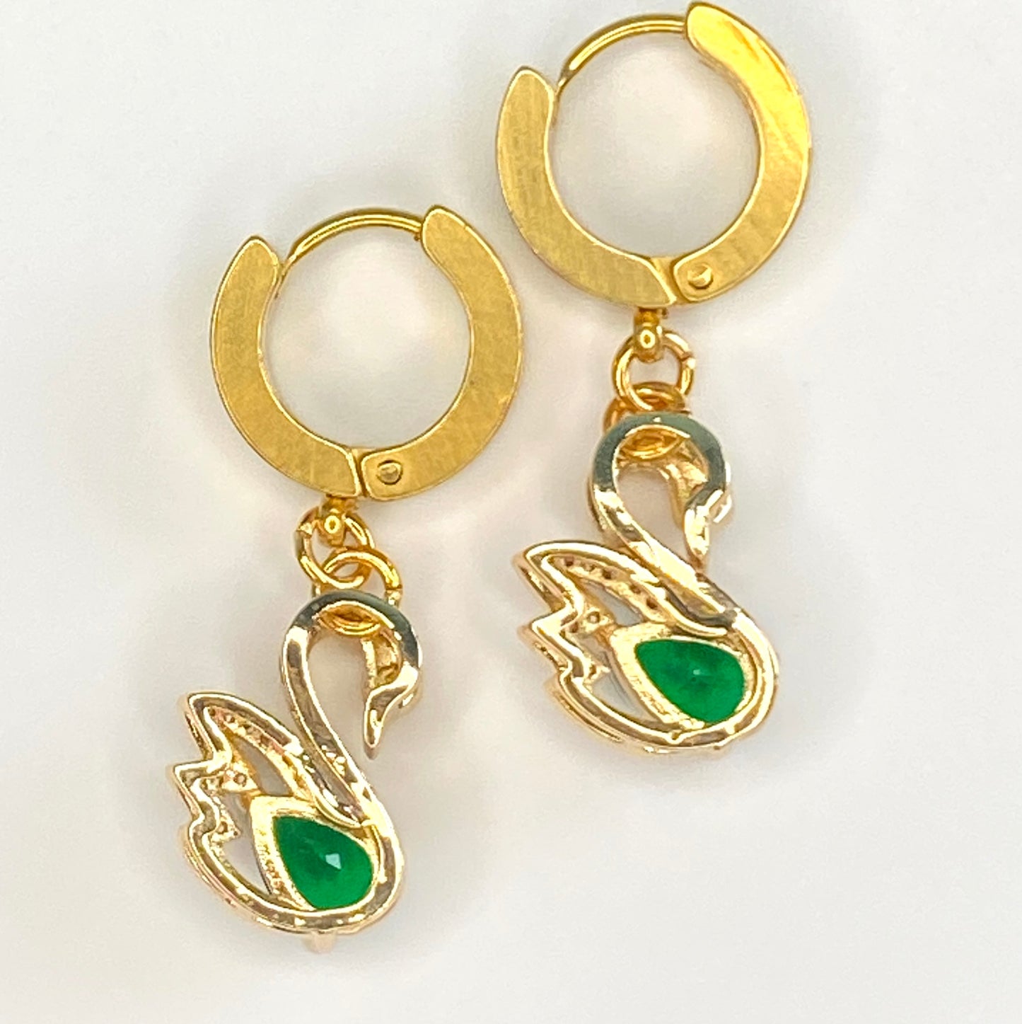 CZ Swan Huggie Hoop Earrings