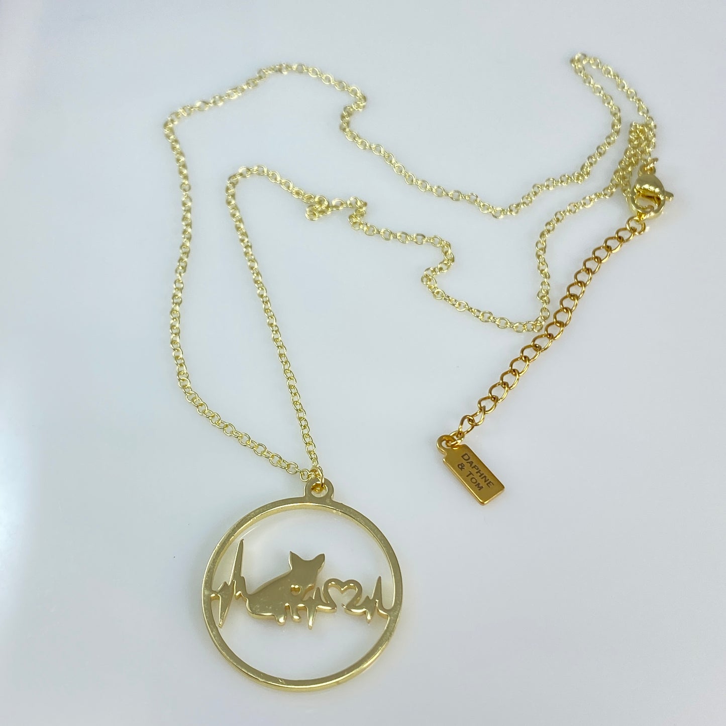French Bulldog Heartbeat Pendant & Birthstone Cable Chain Necklace