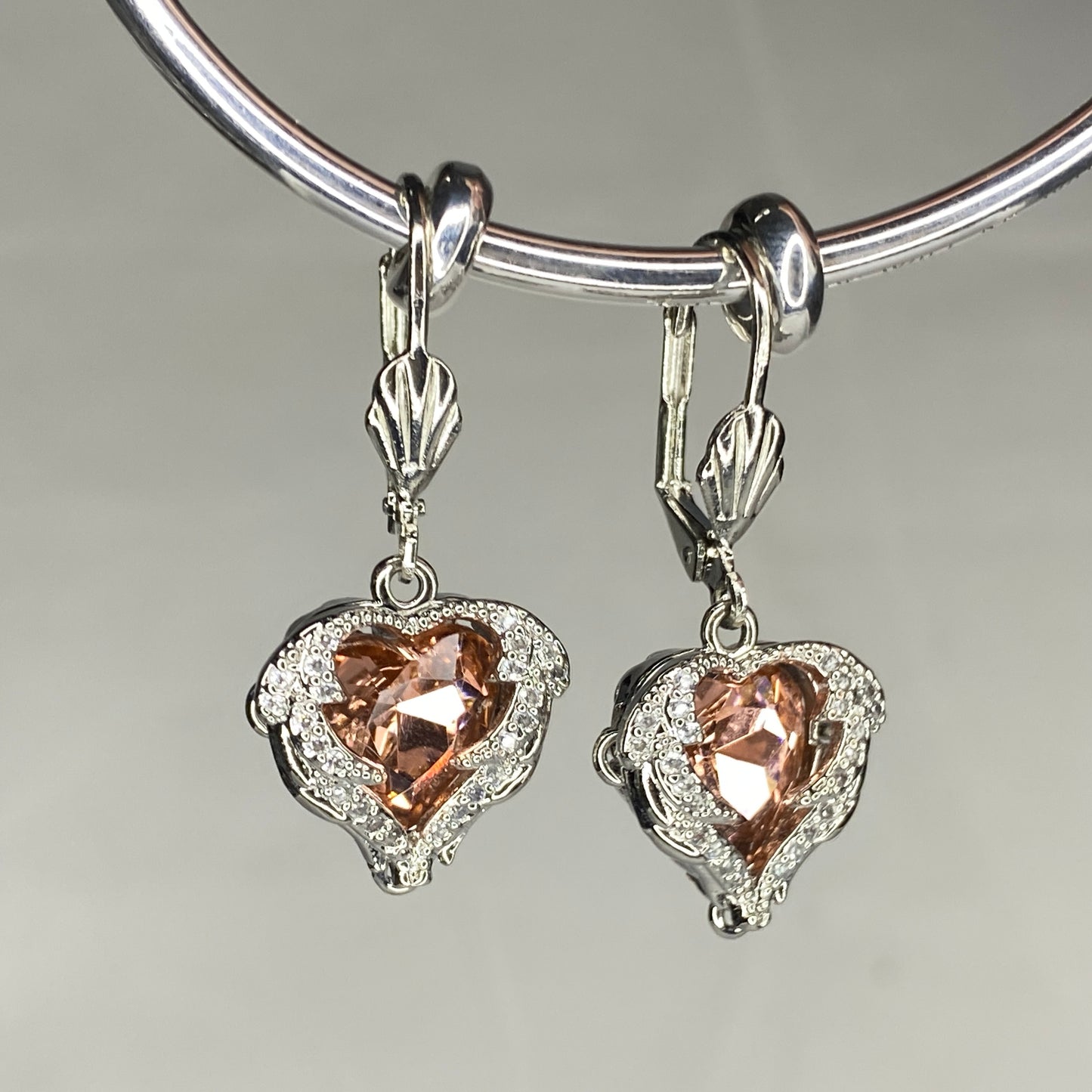 CZ Heart Hook Earrings