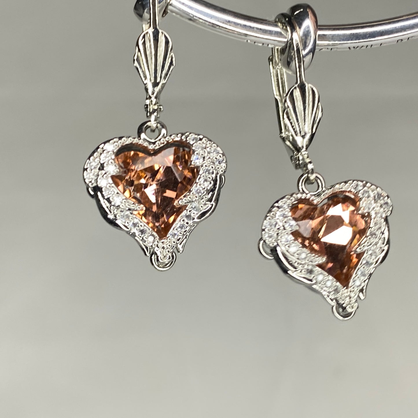 CZ Heart Hook Earrings