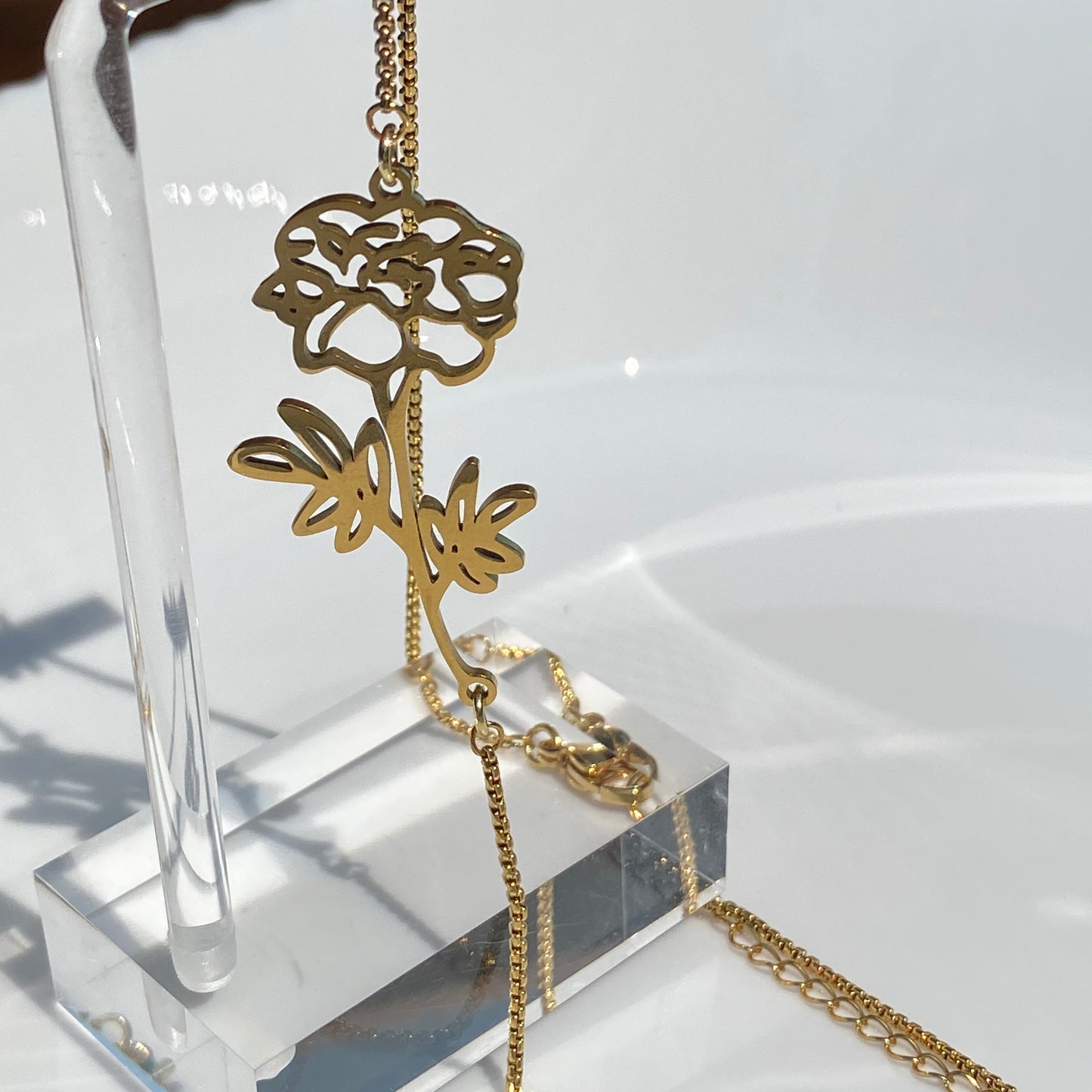 Birth Flower Box Chain Necklace