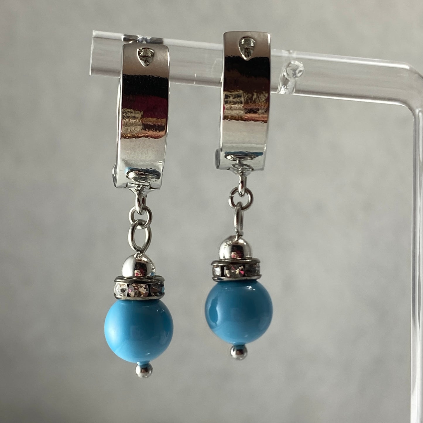 Boucles d'oreilles en argent sterling avec perles de cristal autrichiennes et pierres en zircone cubique