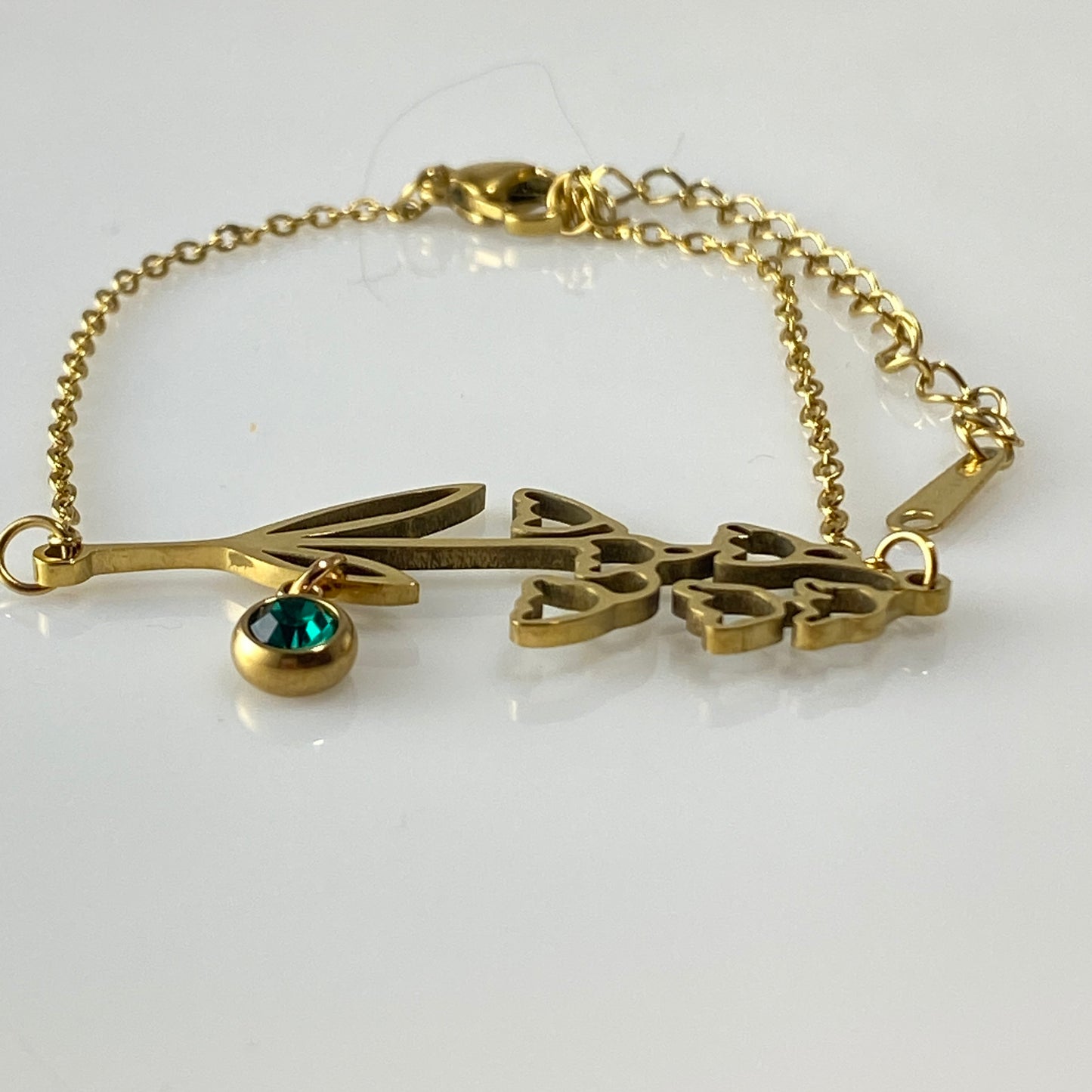 2-Hole Birthstone & Birth Flower Cable Chain Bracelet