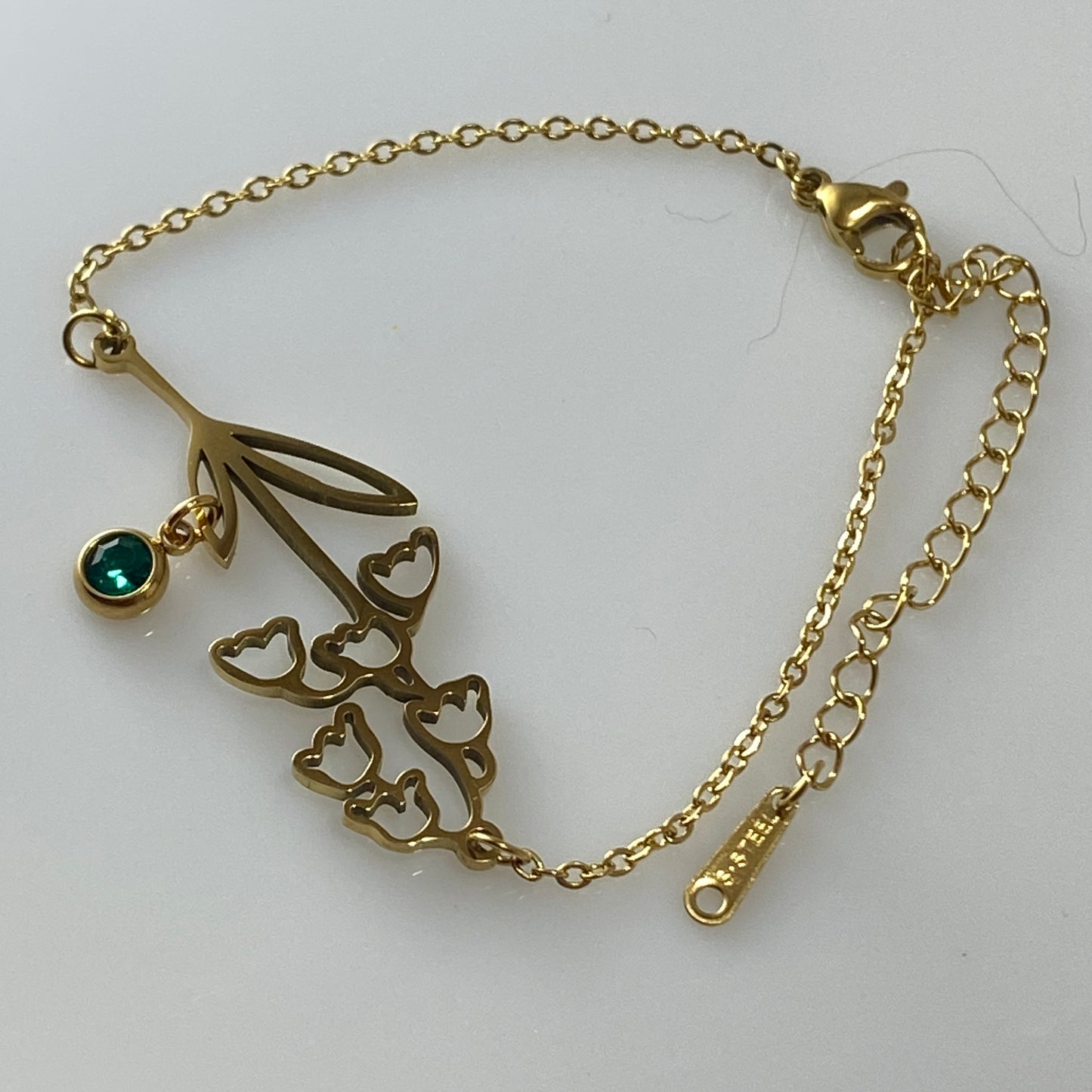 2-Hole Birthstone & Birth Flower Cable Chain Bracelet