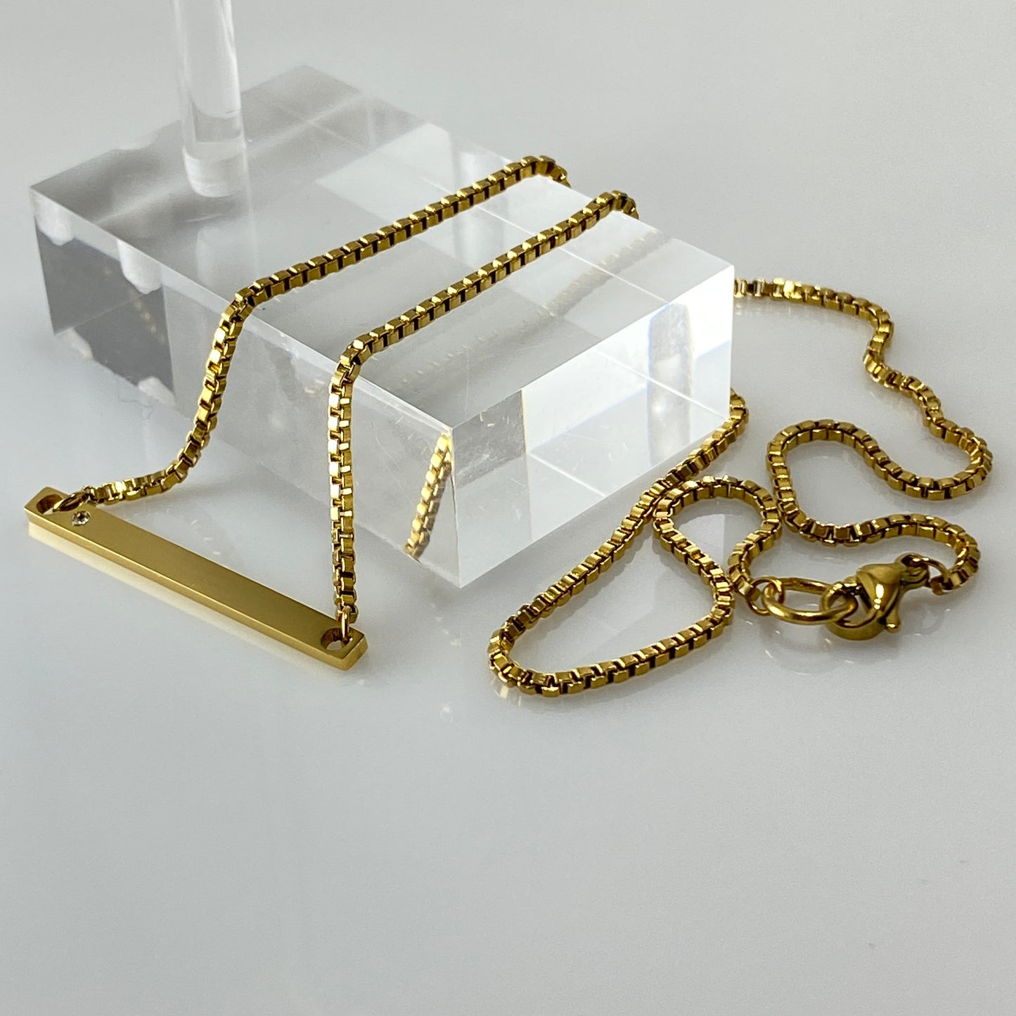 CZ Bar Box Chain Necklace