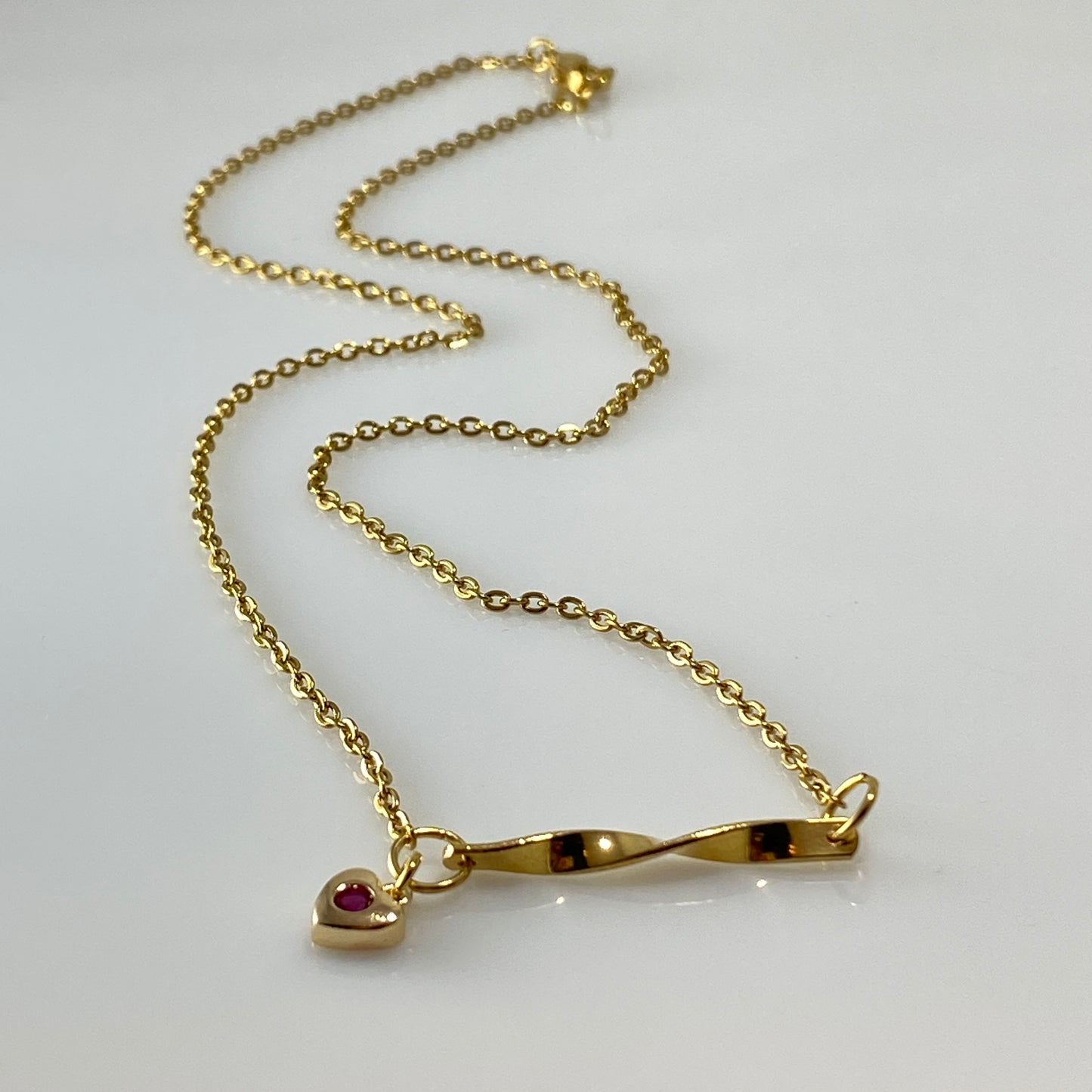 Twisted Bar & Heart Cable Chain Necklace