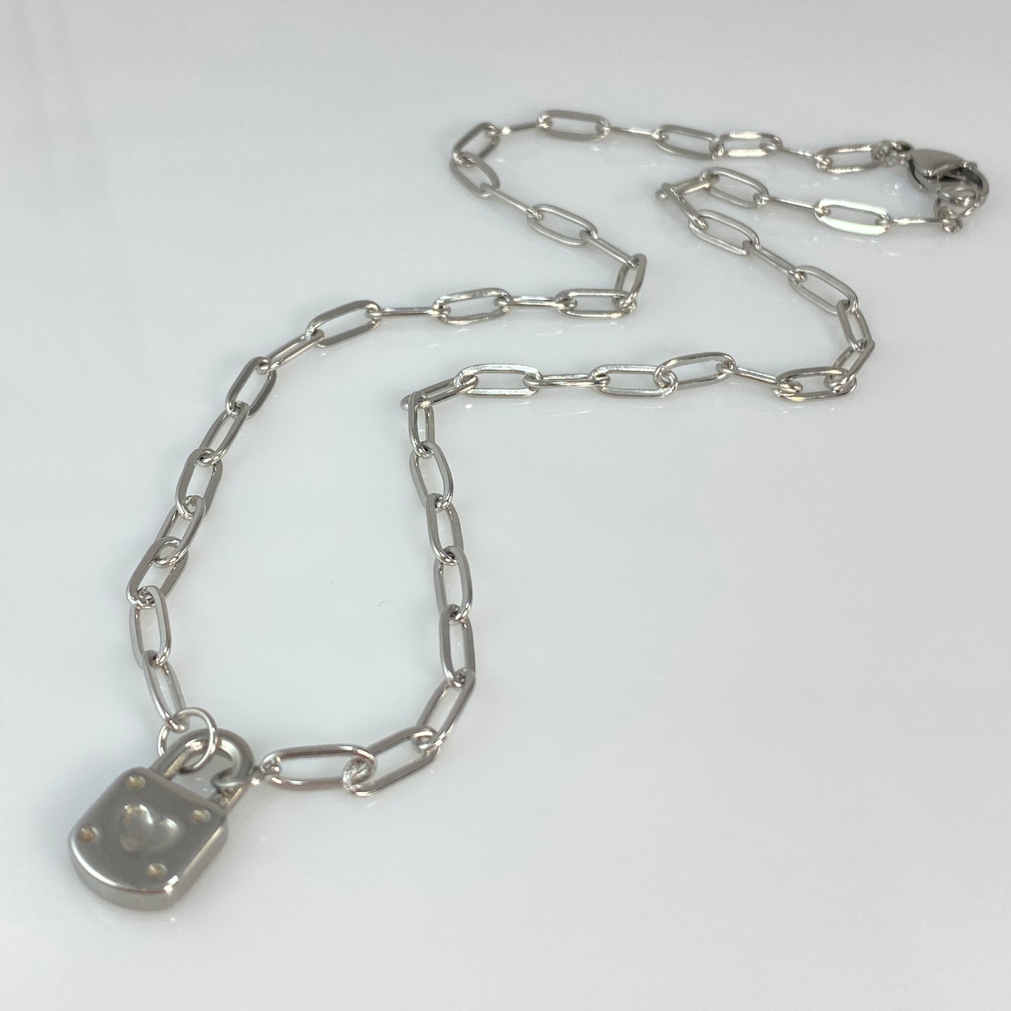Heart Lock Paperclip Chain Necklace