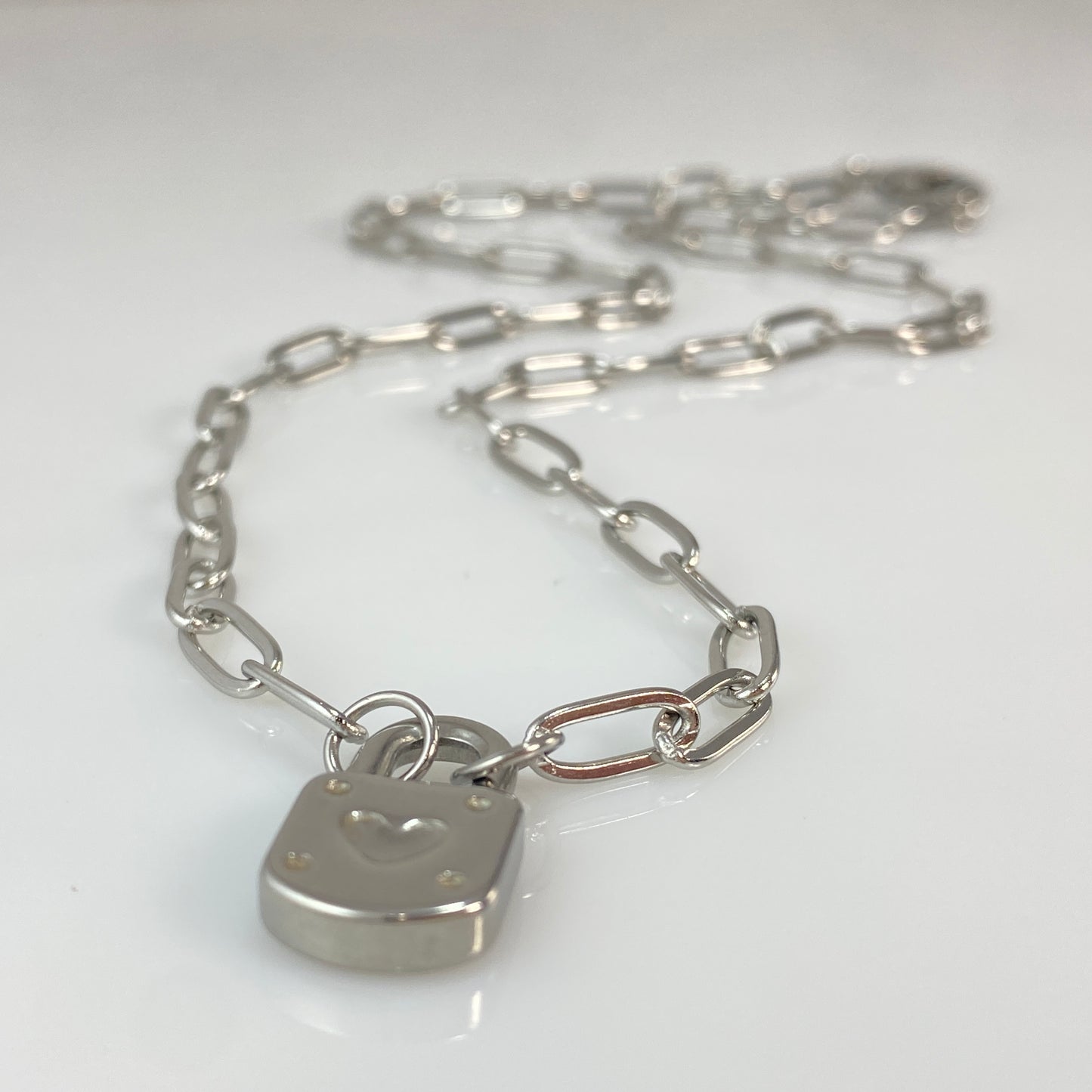 Heart Lock Paperclip Chain Necklace