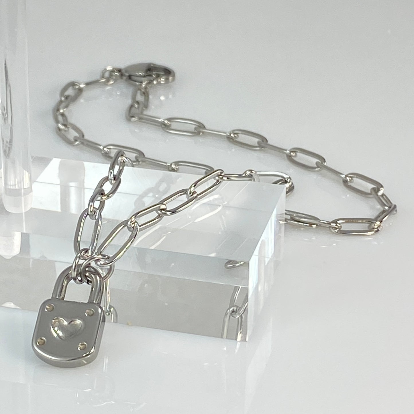 Heart Lock Paperclip Chain Necklace