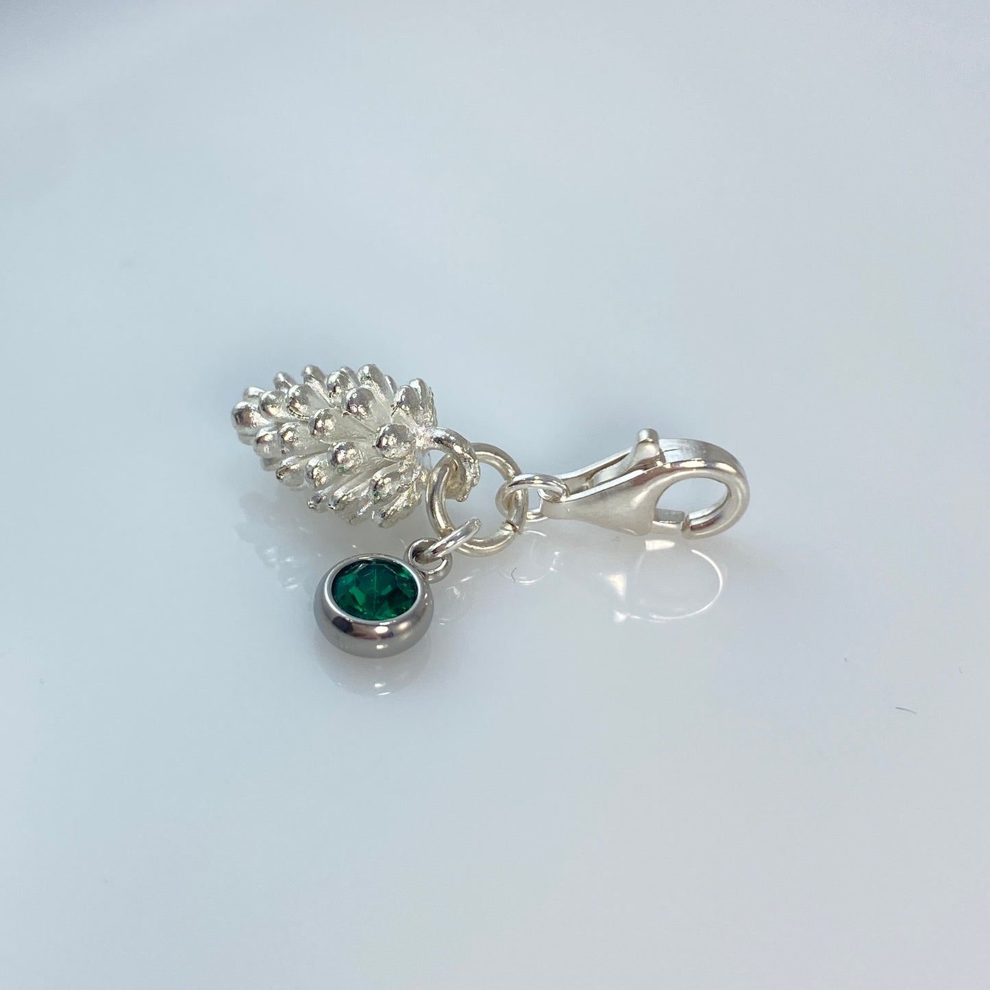 Silver Pine Cone & Birthstone Charm