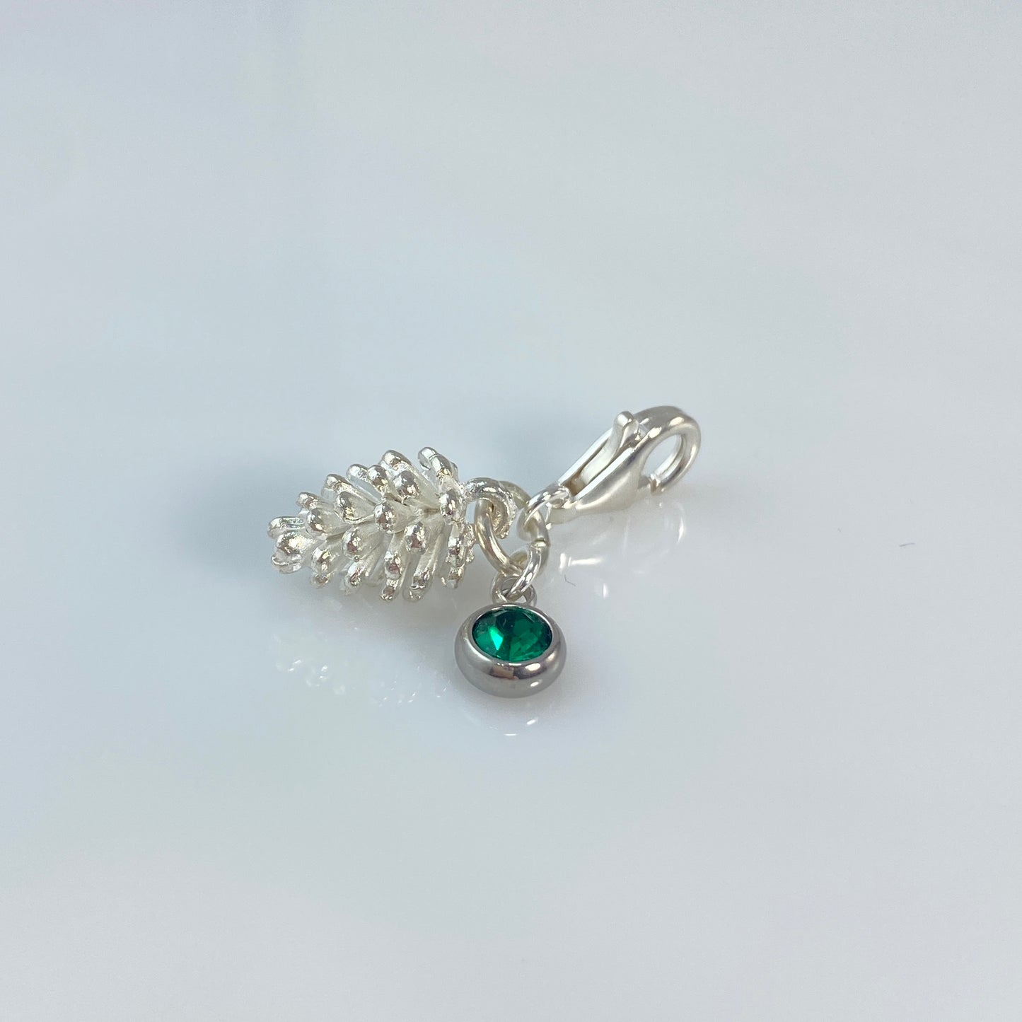 Silver Pine Cone & Birthstone Charm