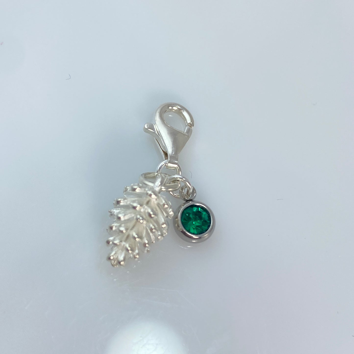 Silver Pine Cone & Birthstone Charm