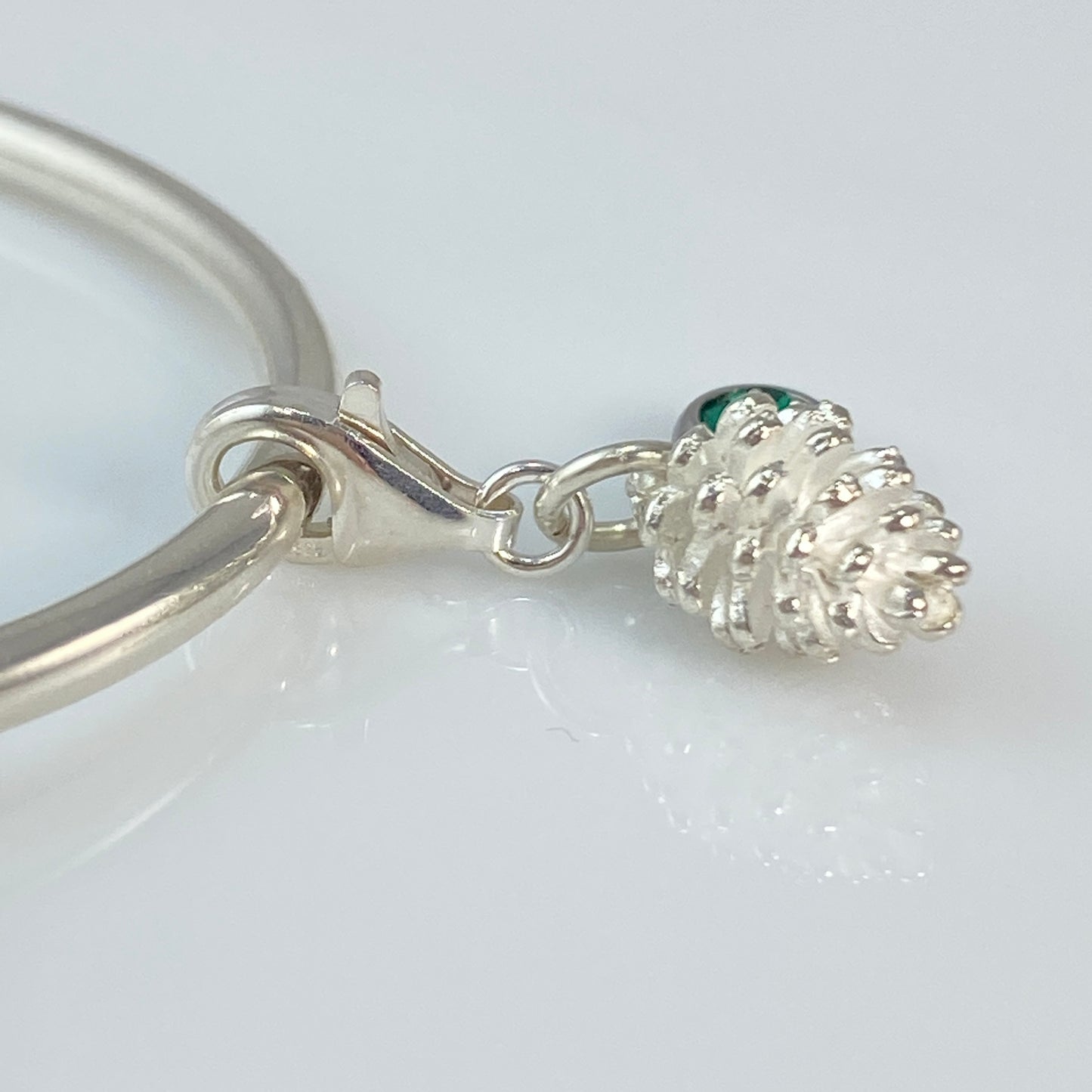 Silver Pine Cone & Birthstone Charm