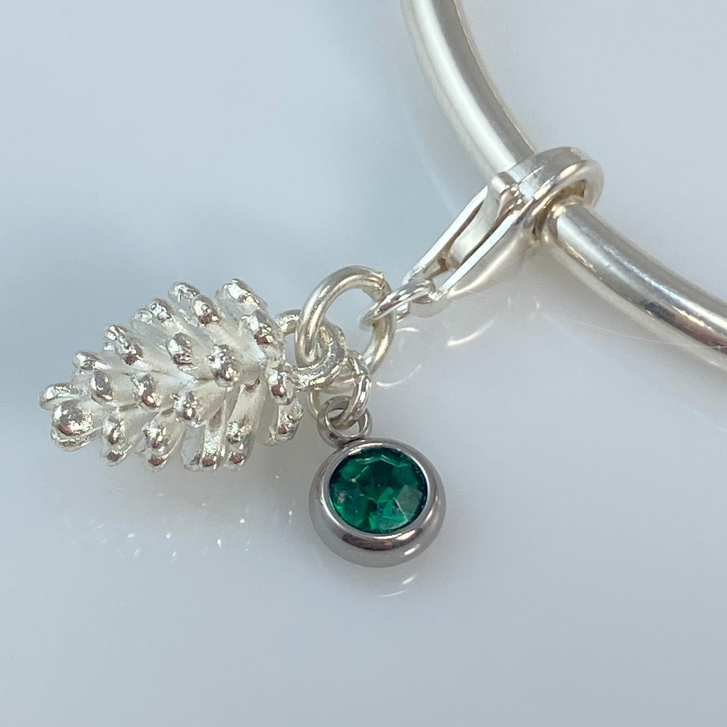 Silver Pine Cone & Birthstone Charm