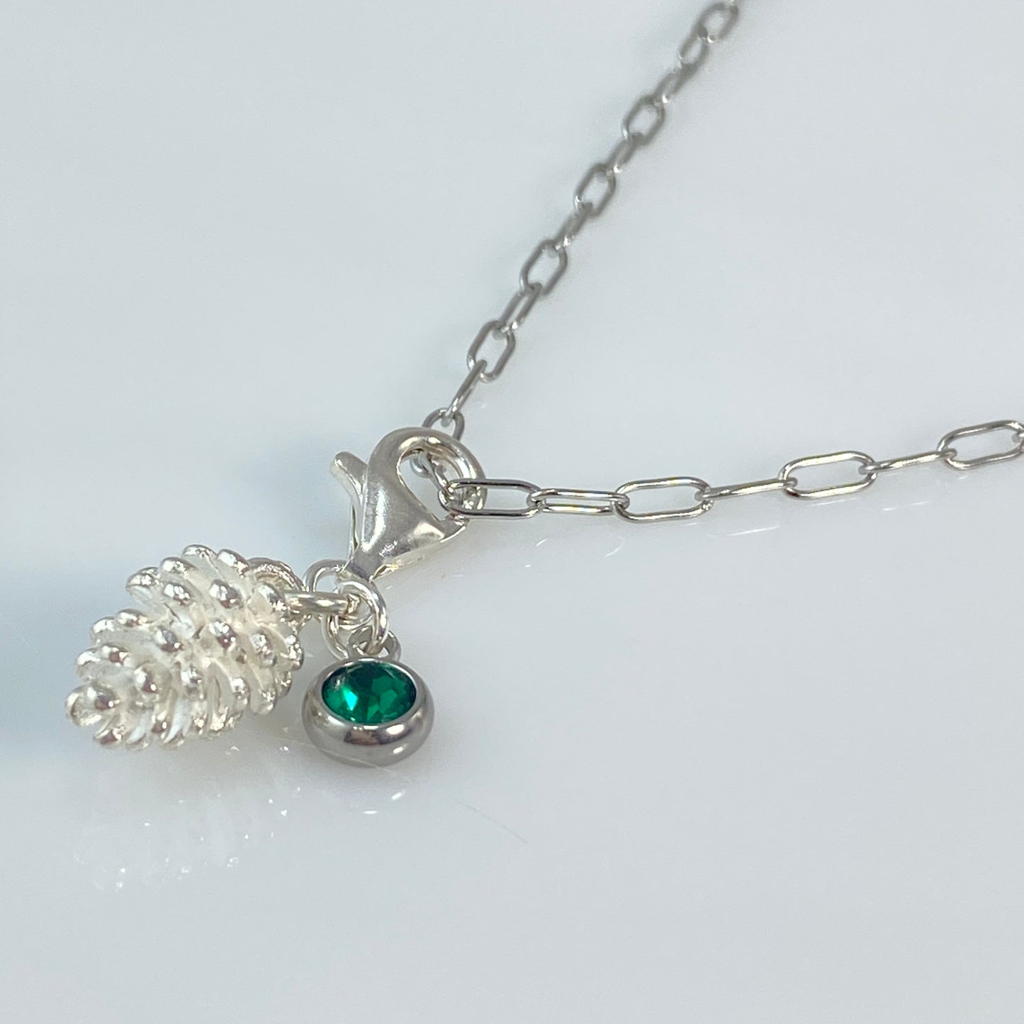 Silver Pine Cone & Birthstone Charm