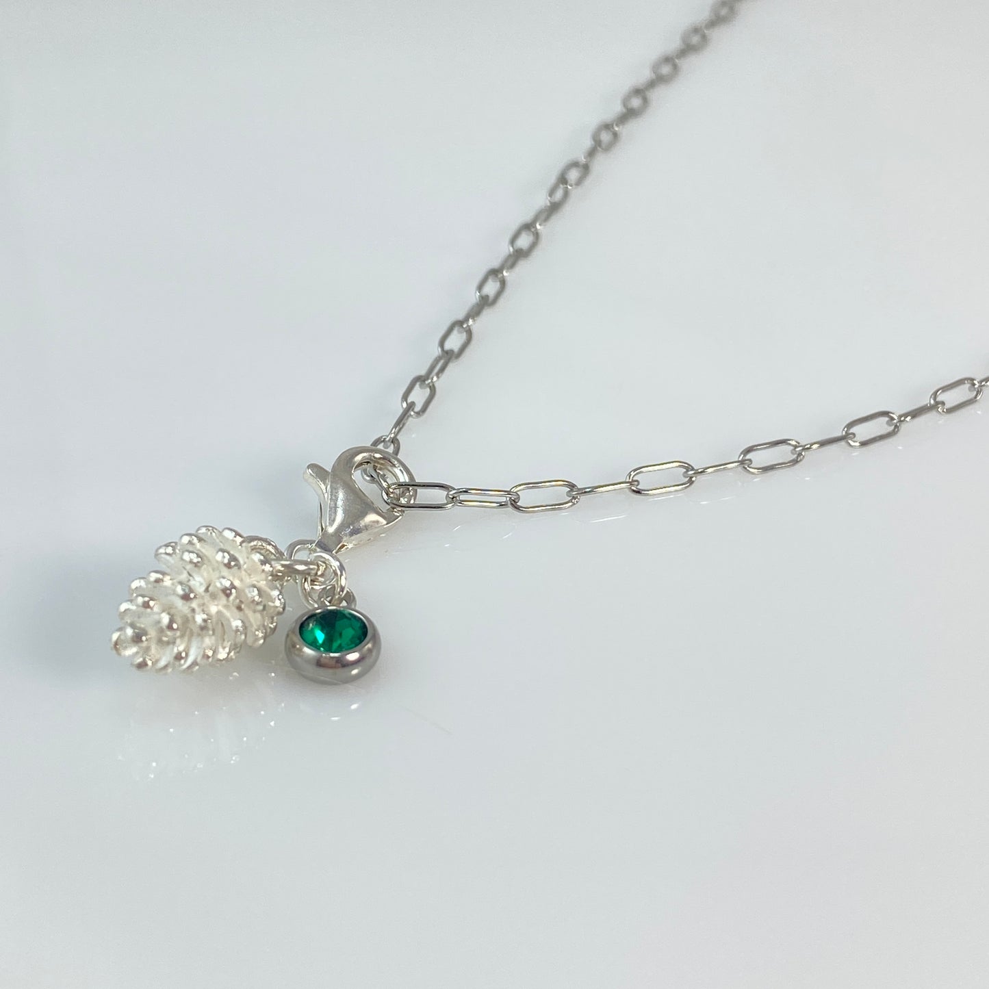Silver Pine Cone & Birthstone Charm
