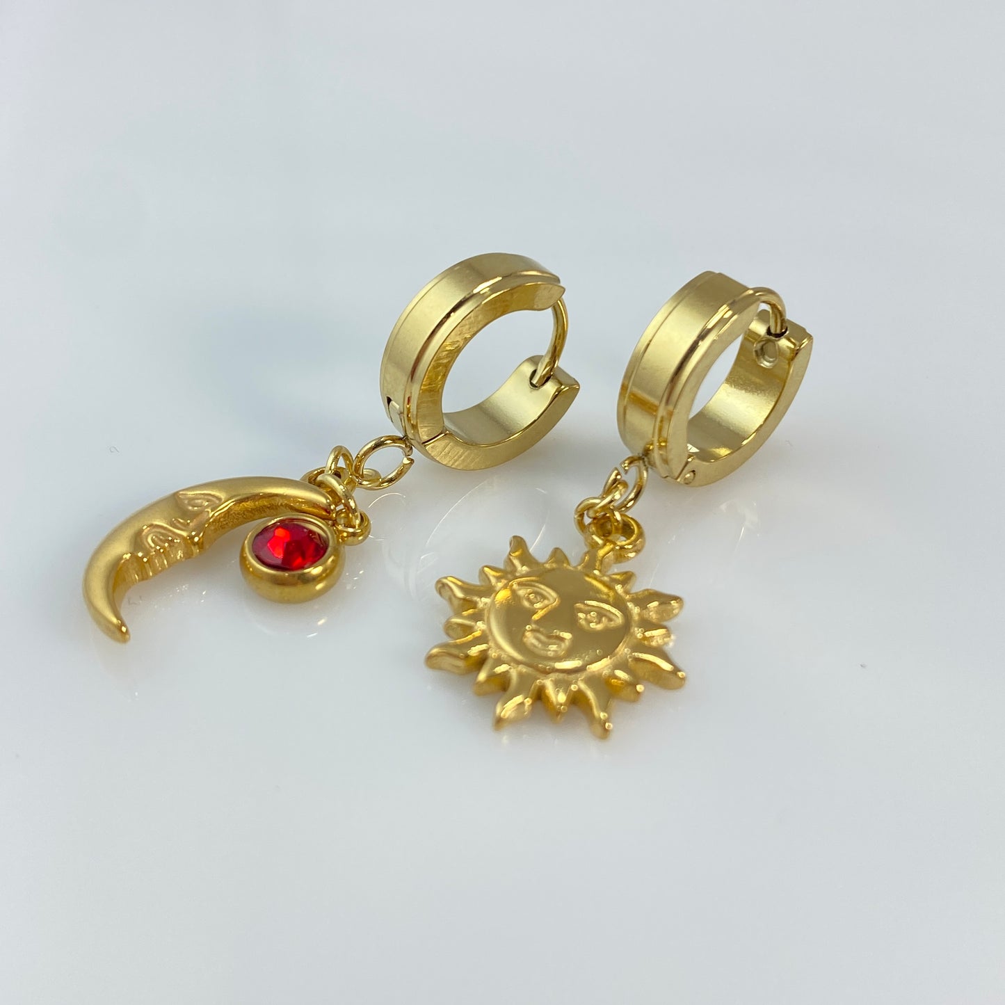 Sun & Moon Birthstone Huggie Hoop Earrings