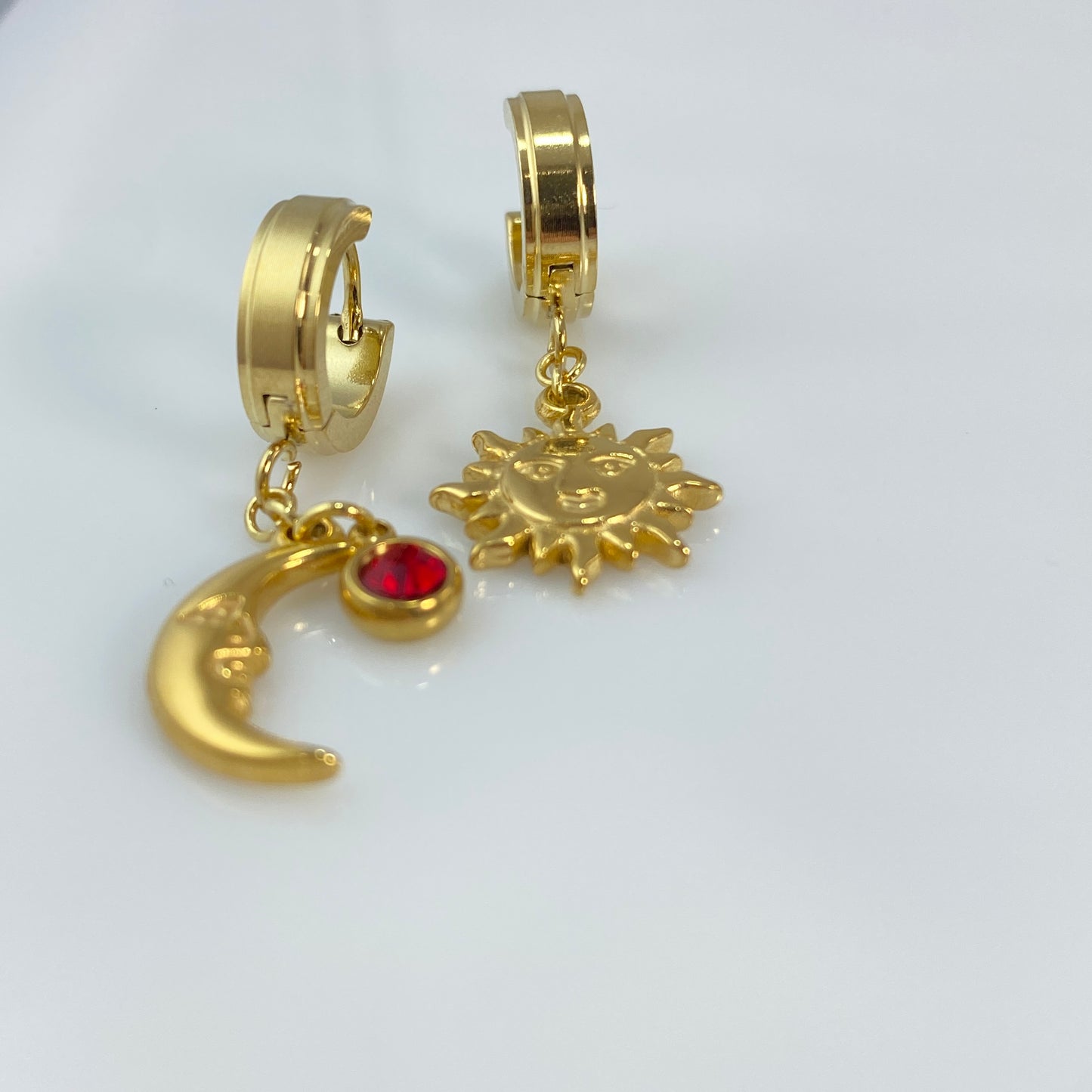 Sun & Moon Birthstone Huggie Hoop Earrings