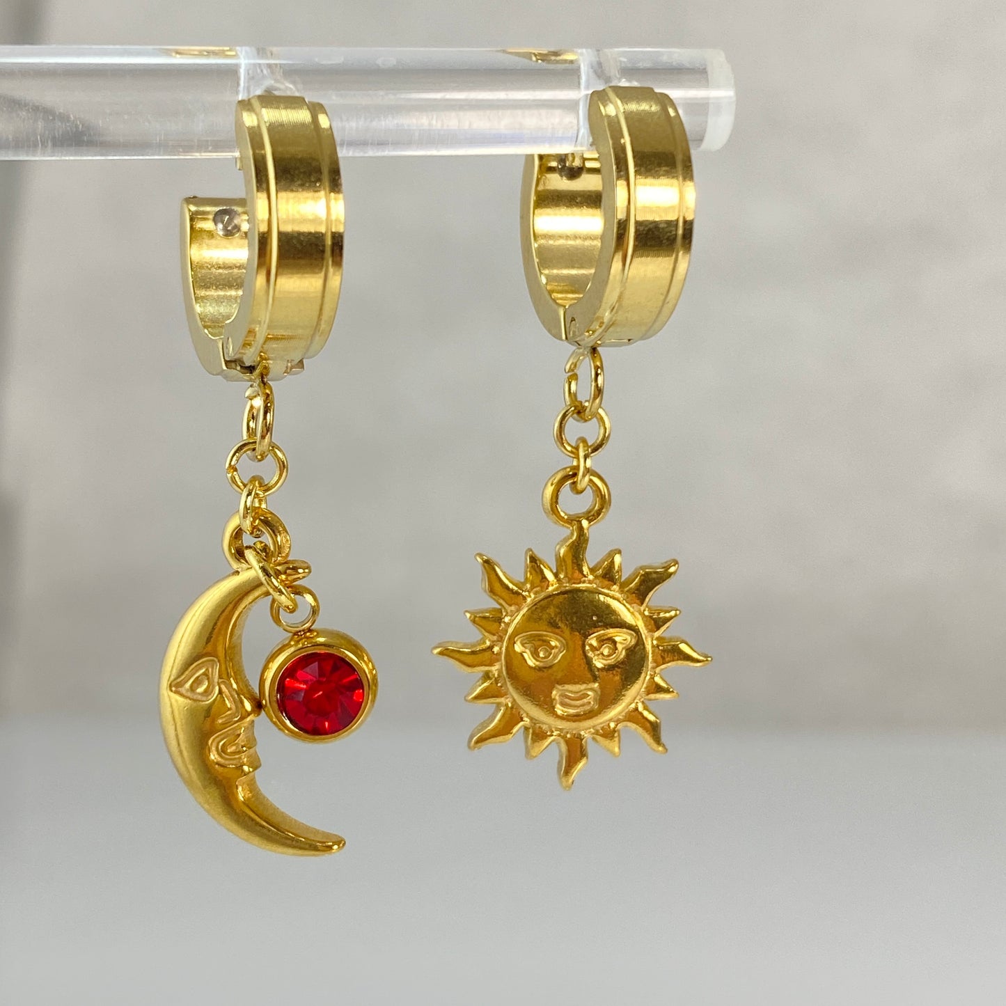 Sun & Moon Birthstone Huggie Hoop Earrings