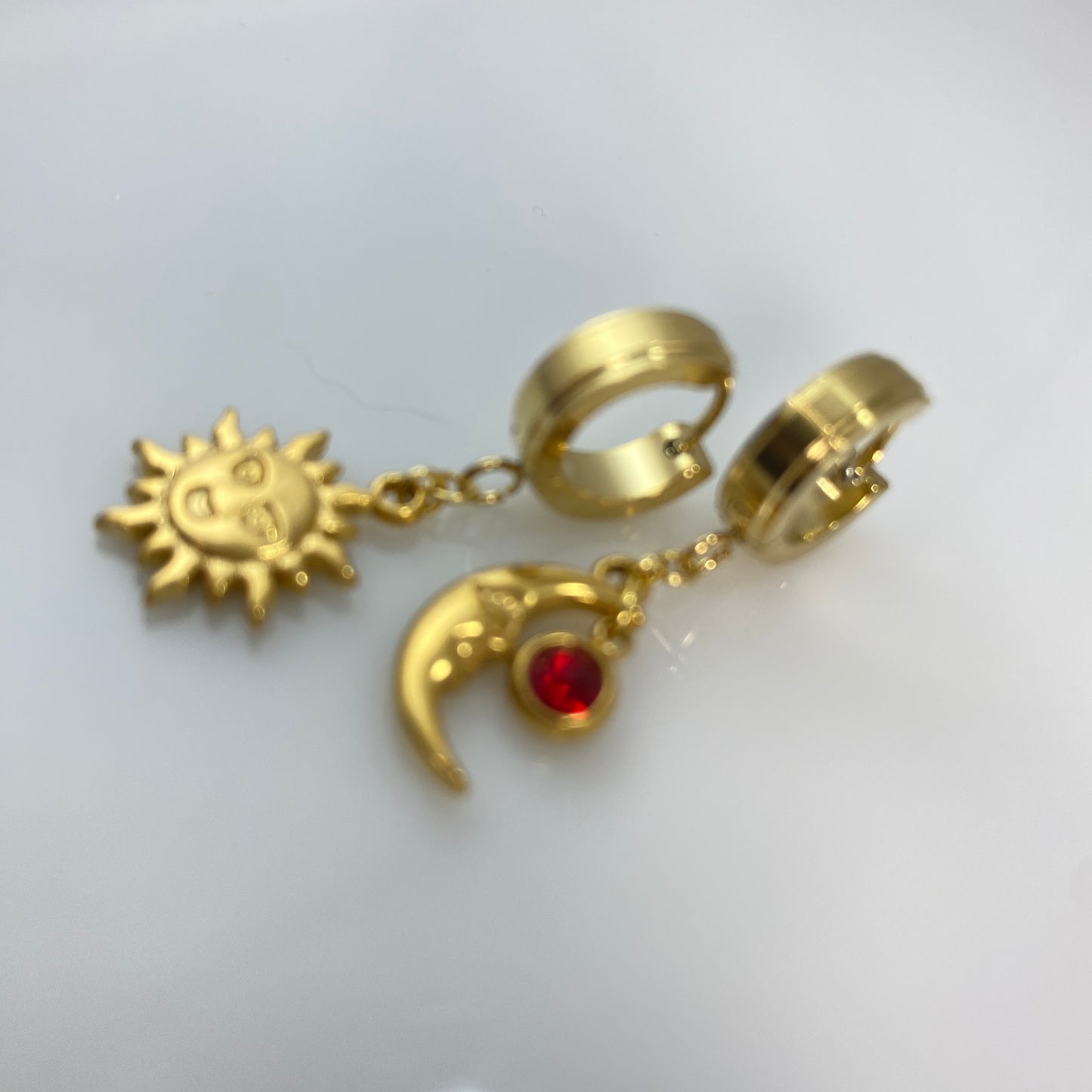 Sun & Moon Birthstone Huggie Hoop Earrings