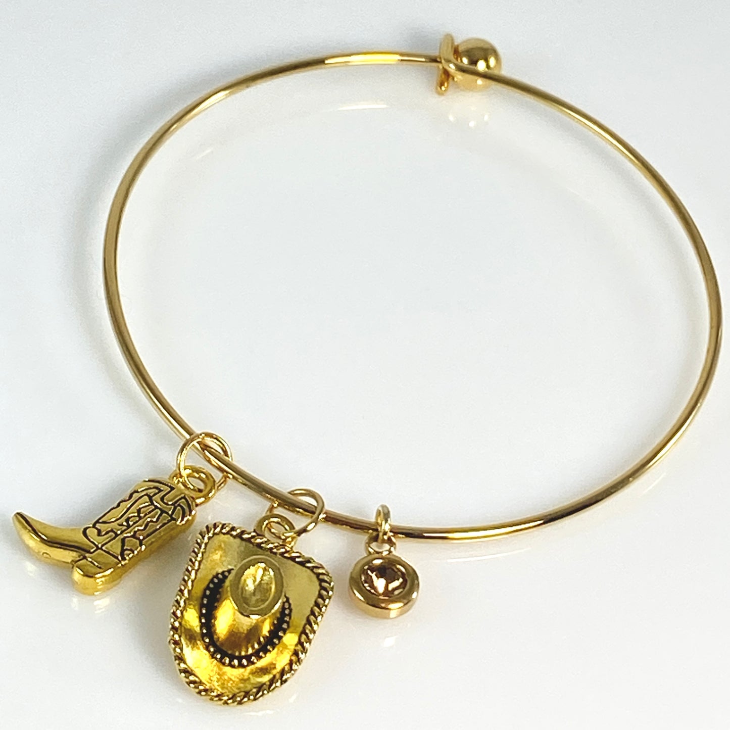 Gold Birthstone & Cowgirl Hat & Boot Bangle Bracelet