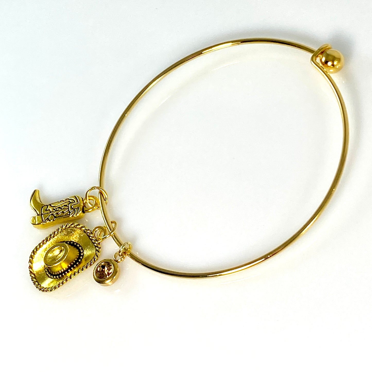 Gold Birthstone & Cowgirl Hat & Boot Bangle Bracelet
