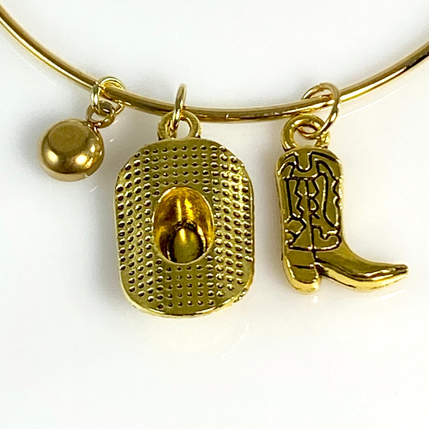 Gold Birthstone & Cowgirl Hat & Boot Bangle Bracelet