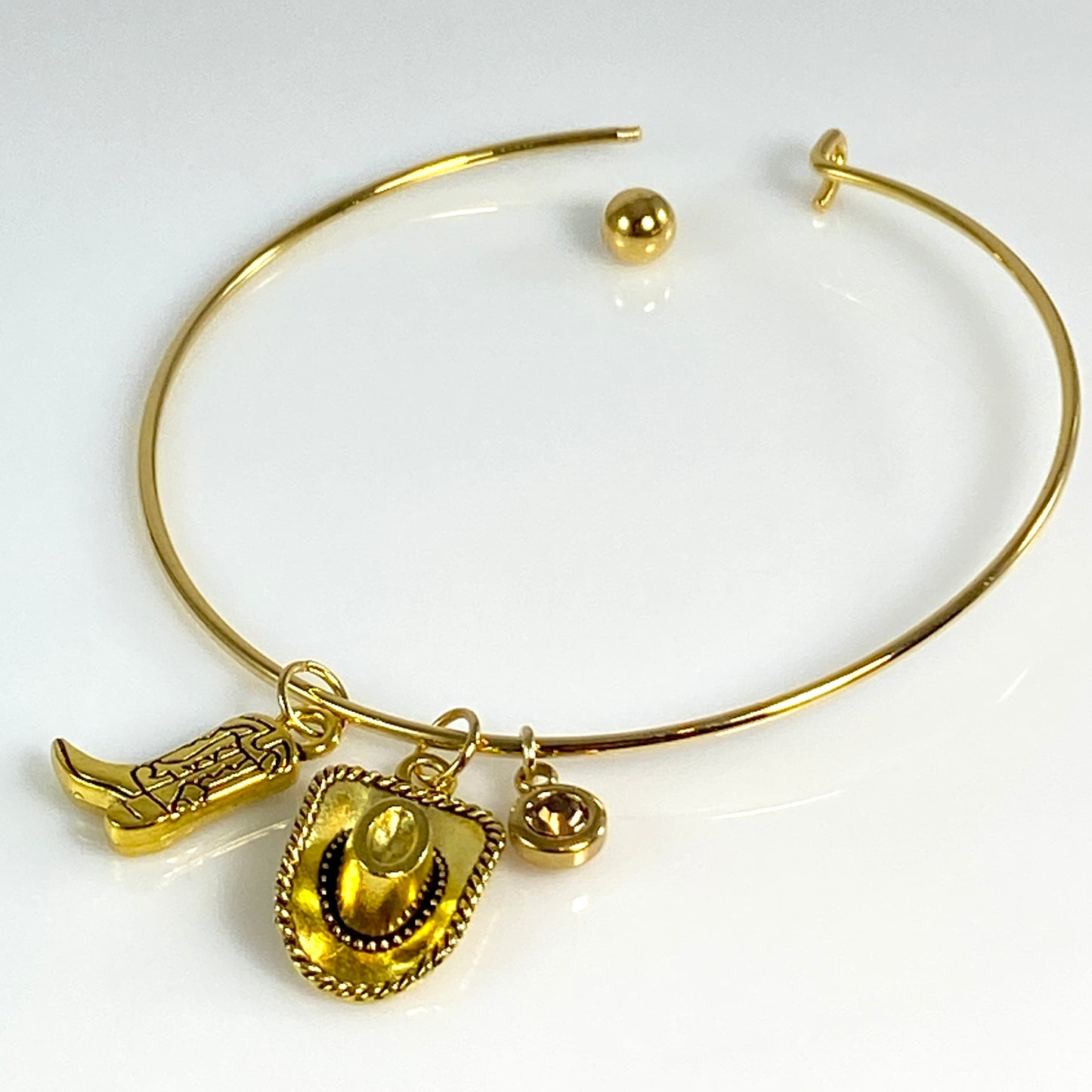 Gold Birthstone & Cowgirl Hat & Boot Bangle Bracelet
