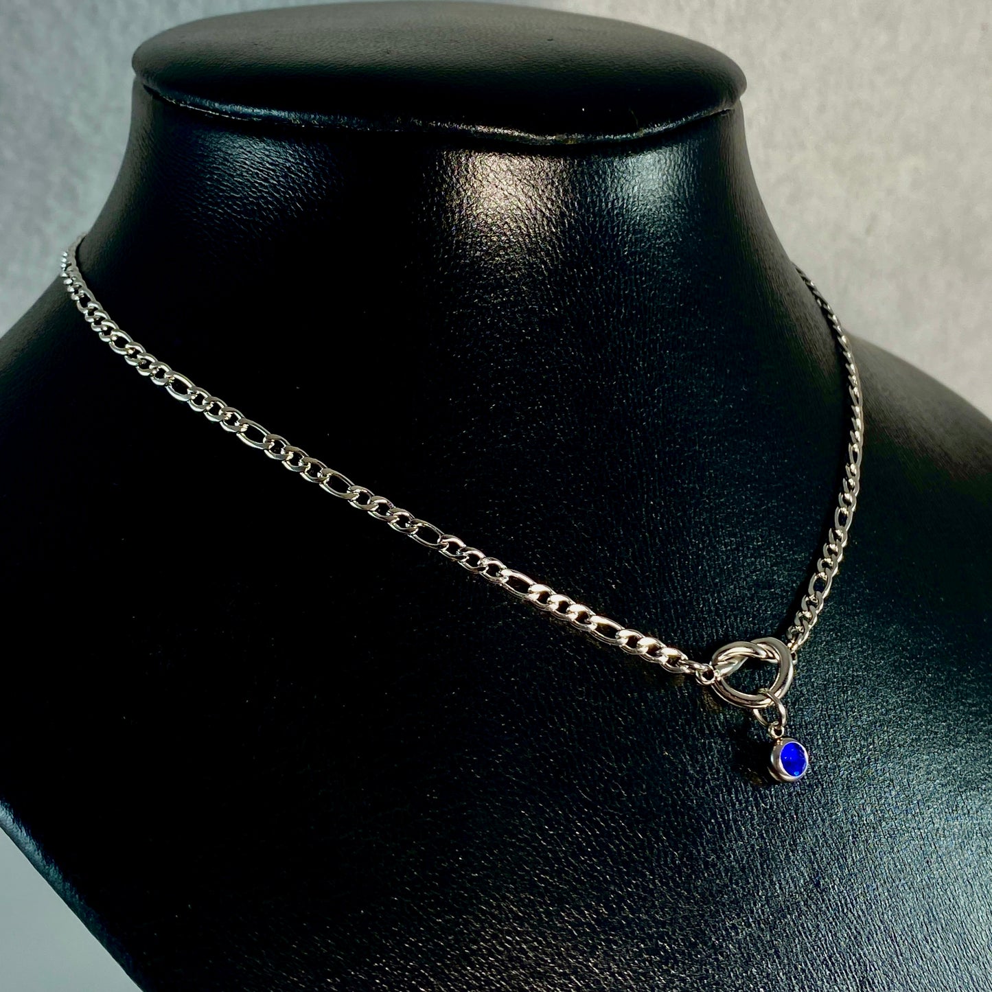 Eternity Knot & Birthstone Figaro Chain Necklace