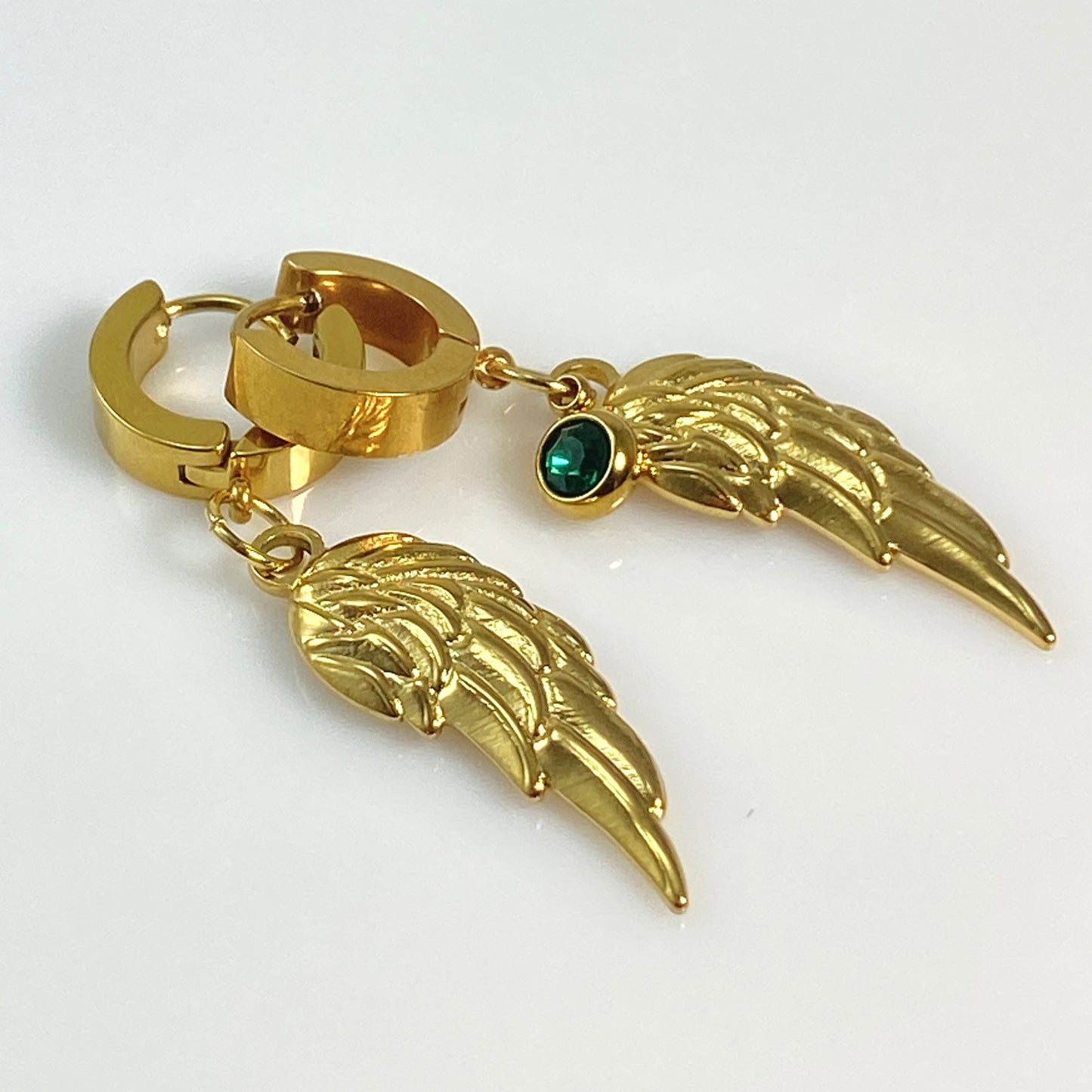Wing & Birthstone Huggie Hoop Earrings - MADE IN CANADA