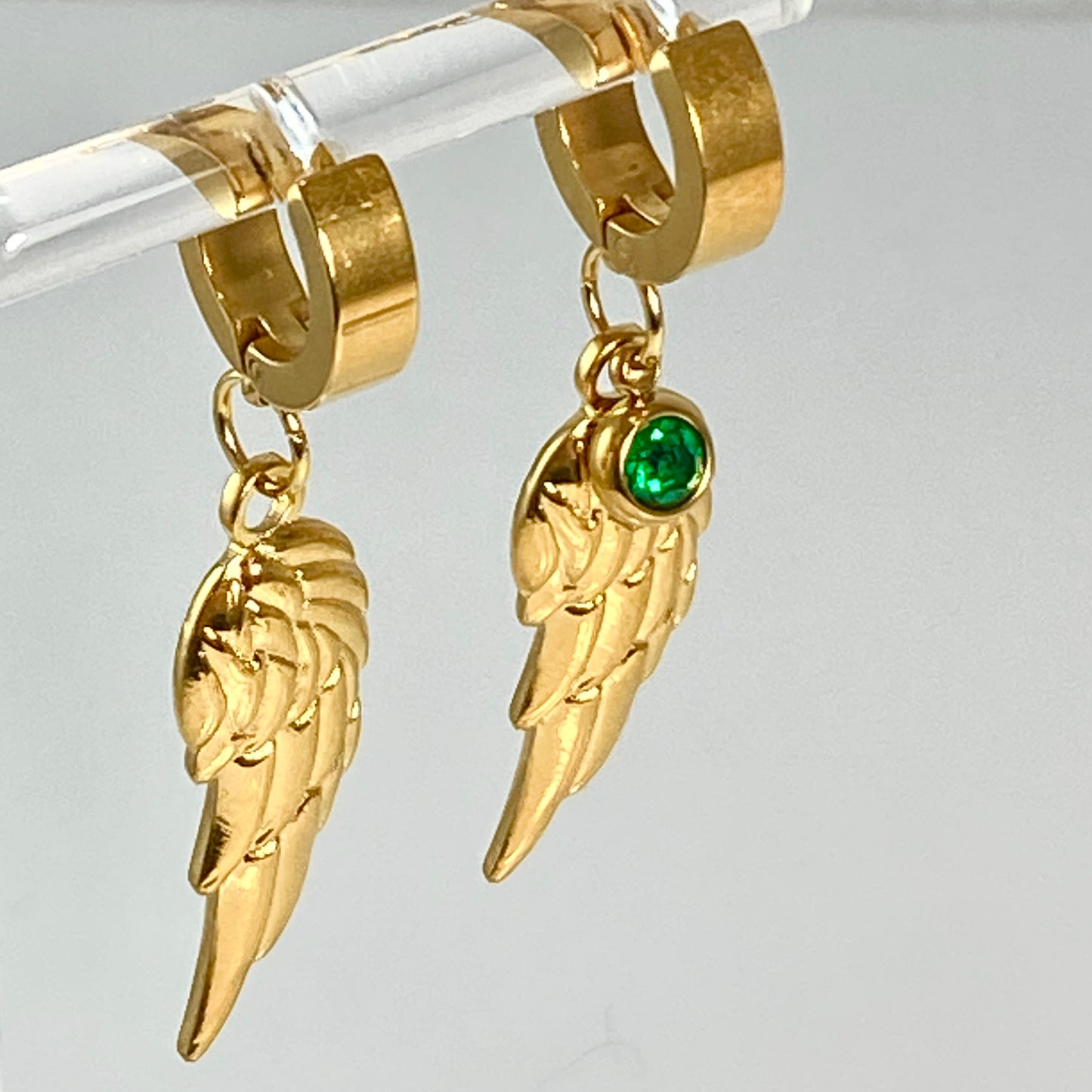 Wing & Birthstone Huggie Hoop Earrings