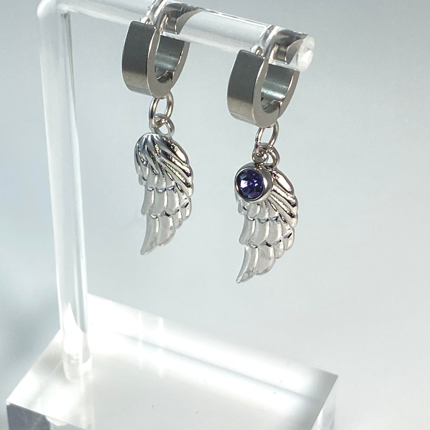 Wing & Birthstone Huggie Hoop Earrings - MADE IN CANADA