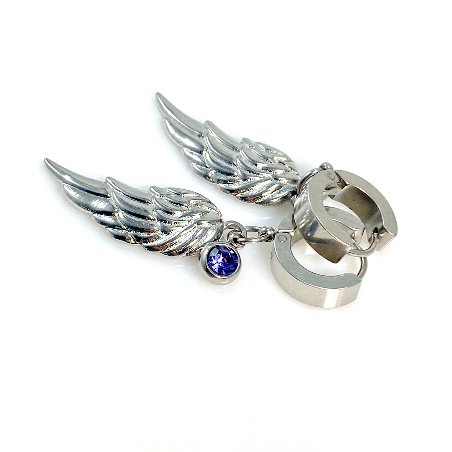 Wing & Birthstone Huggie Hoop Earrings - MADE IN CANADA