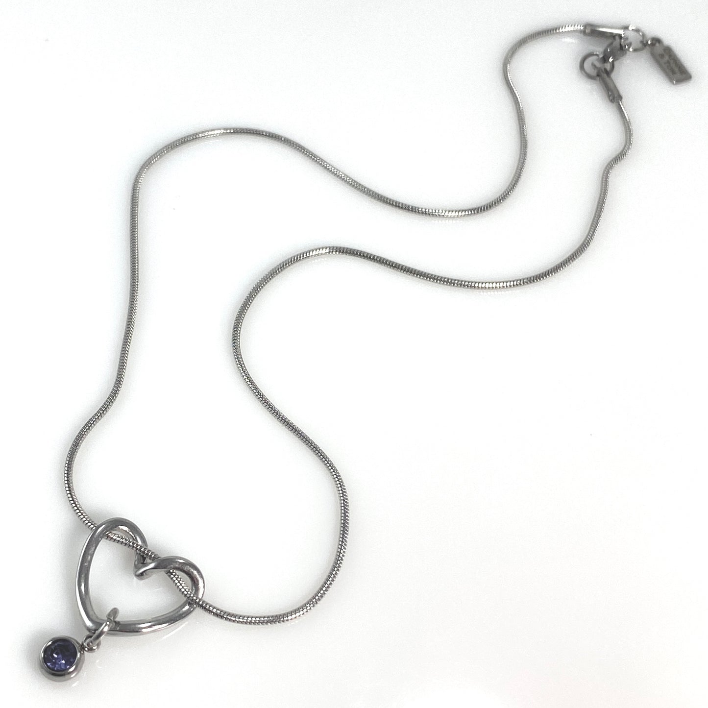 Curled Heart & Birthstone Snake Chain Necklace