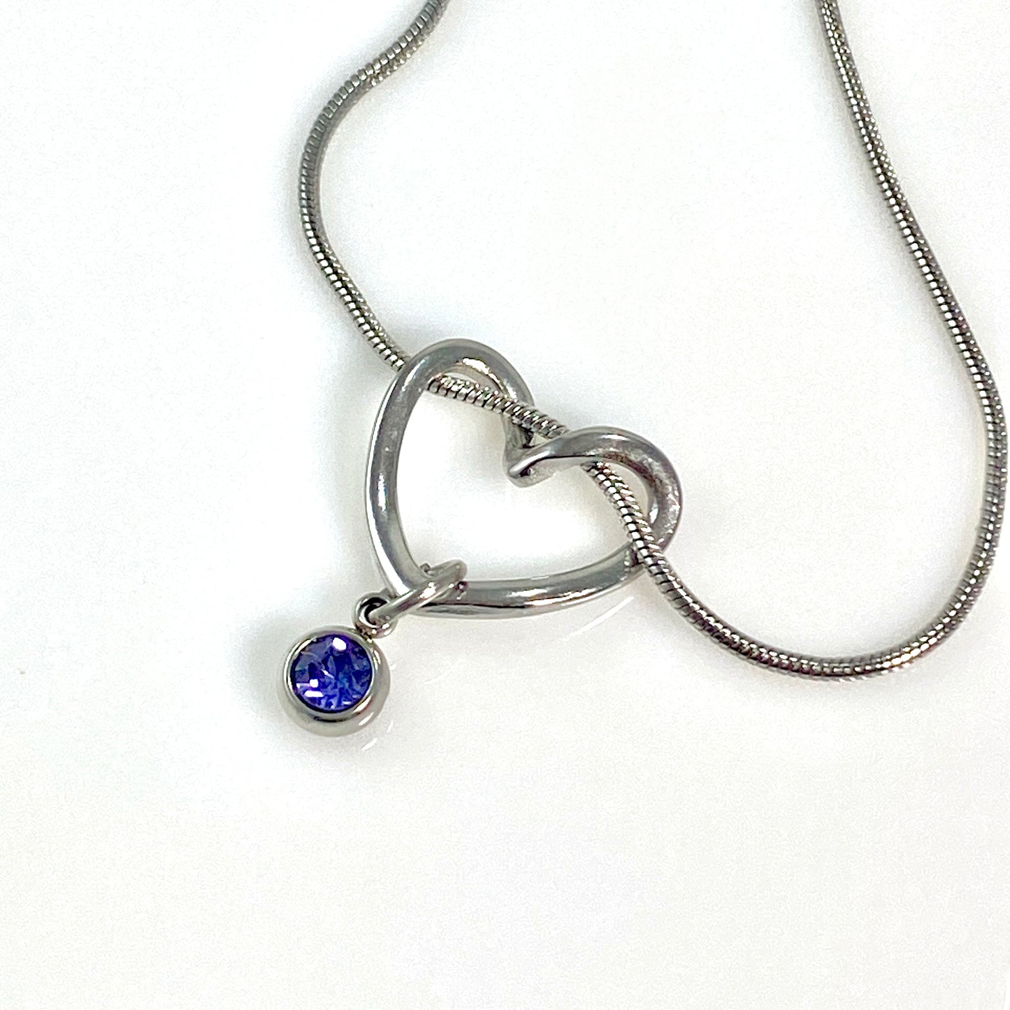 Curled Heart & Birthstone Snake Chain Necklace
