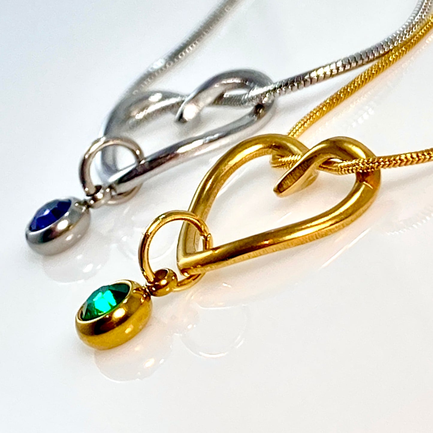 Curled Heart & Birthstone Snake Chain Necklace