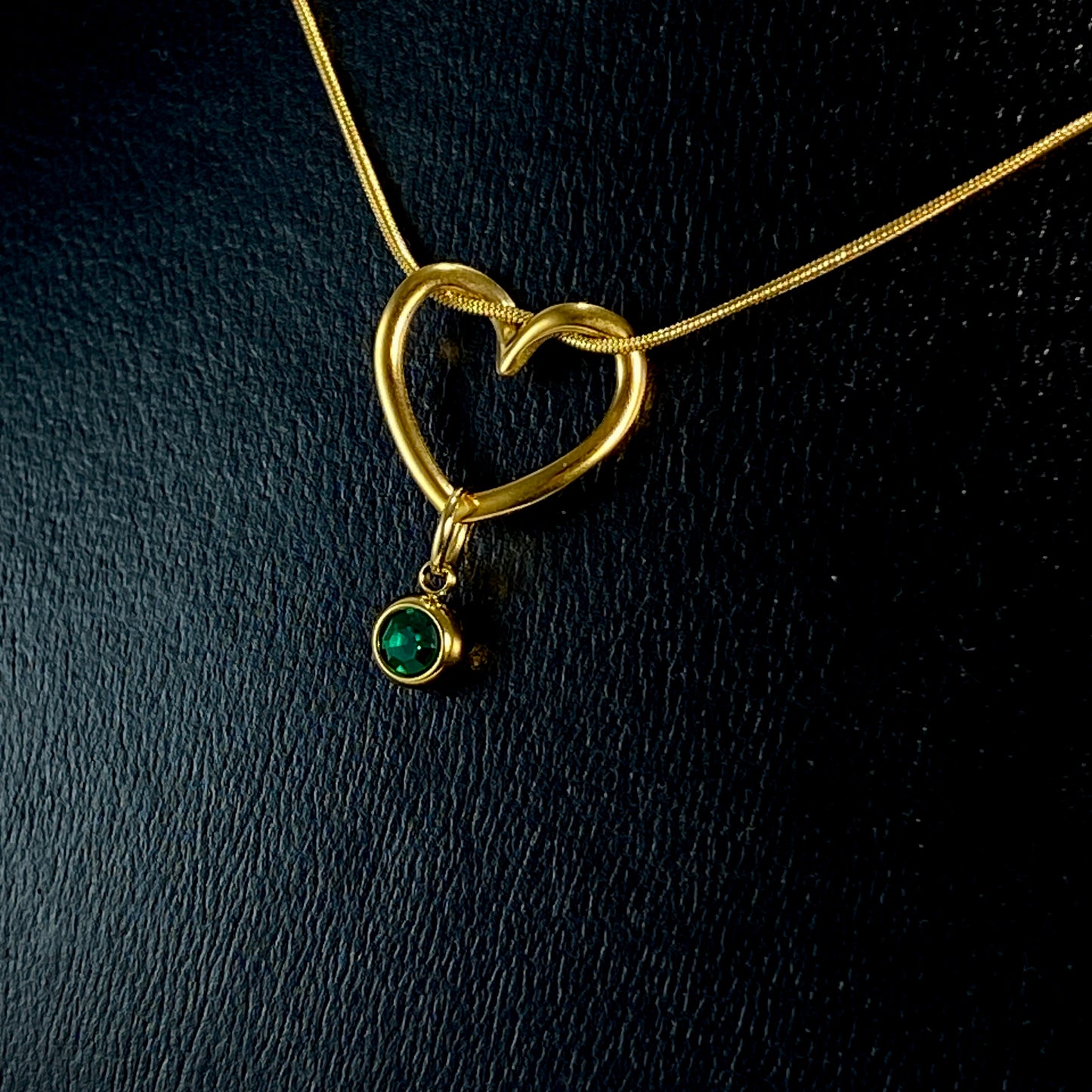 Curled Heart & Birthstone Snake Chain Necklace