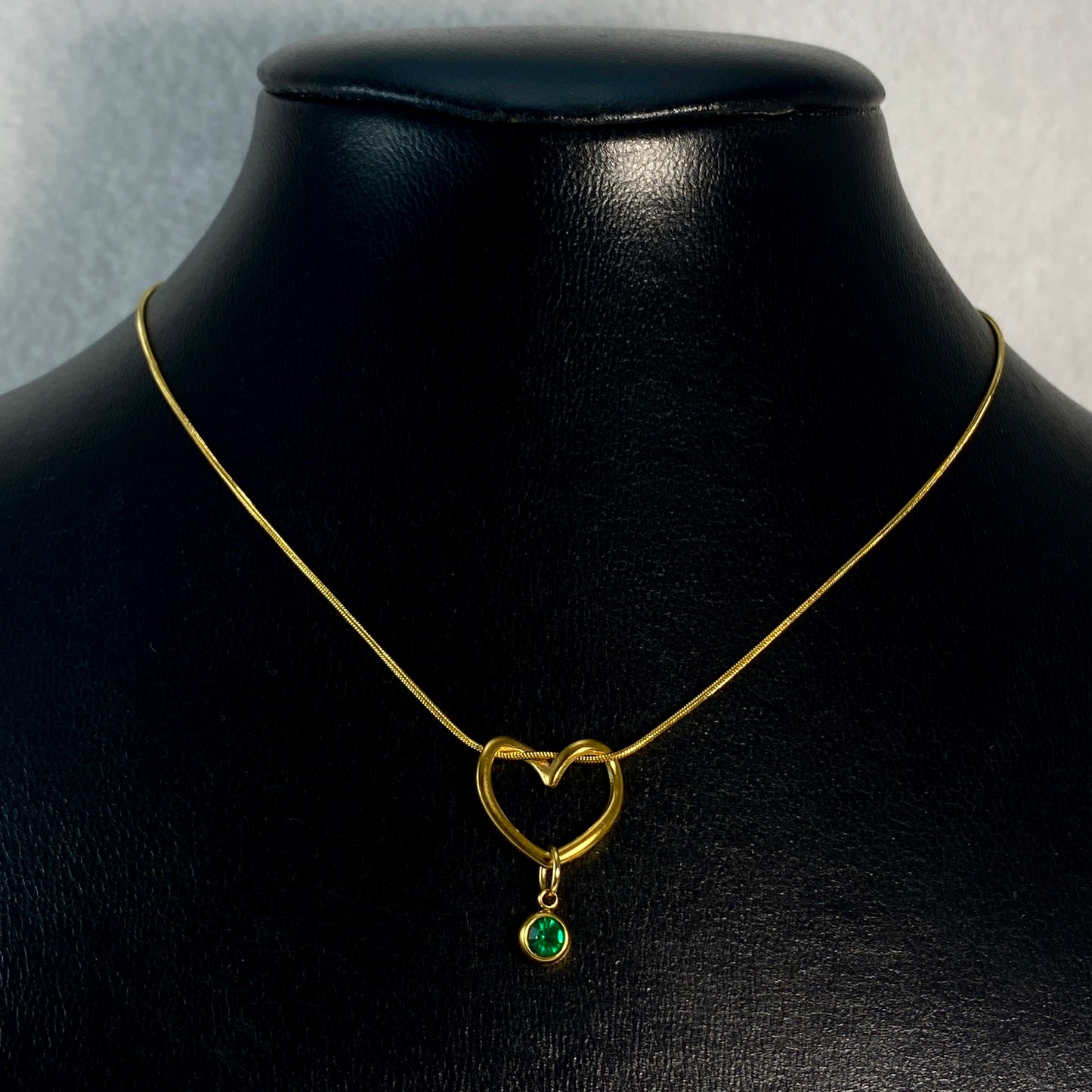 Curled Heart & Birthstone Snake Chain Necklace