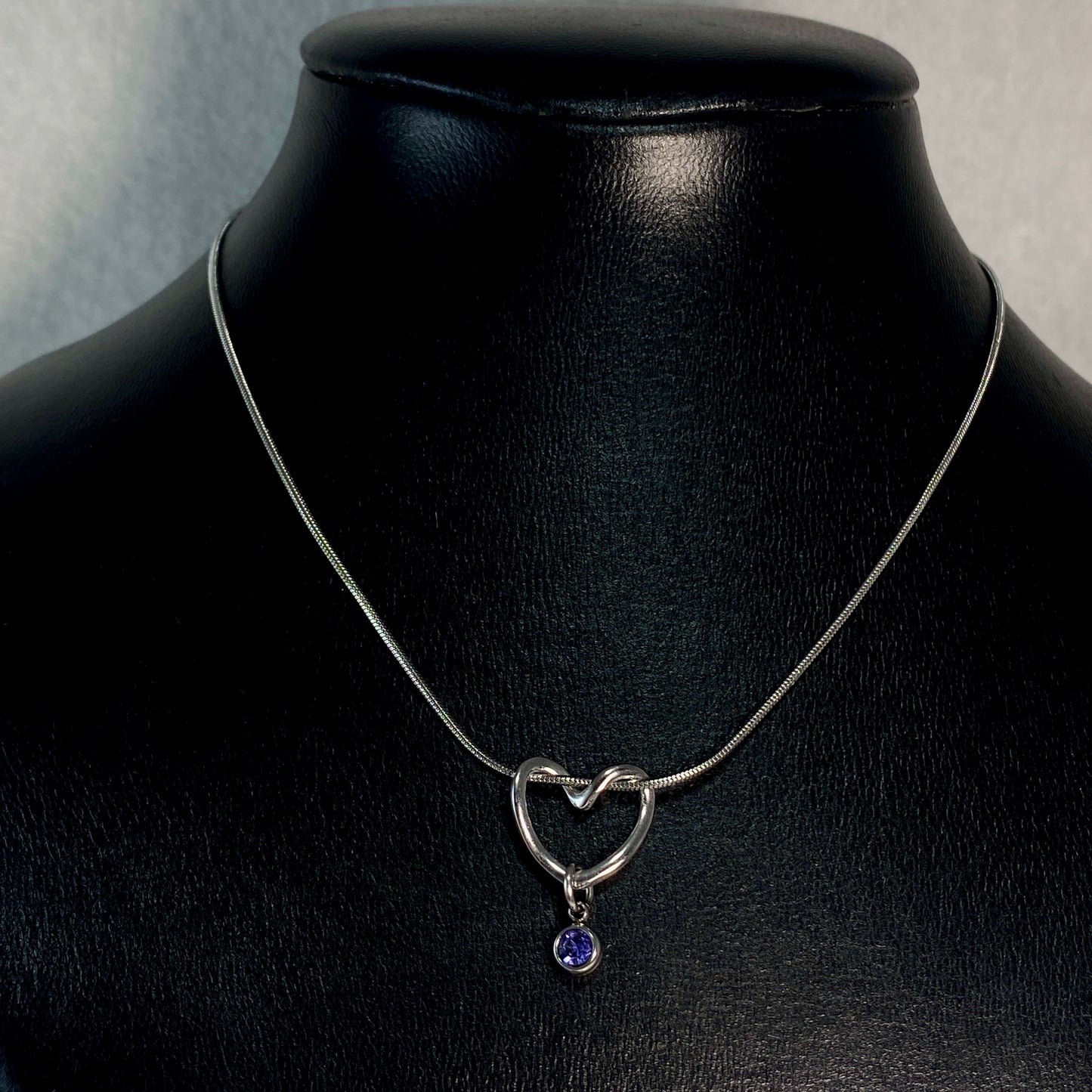 Curled Heart & Birthstone Snake Chain Necklace