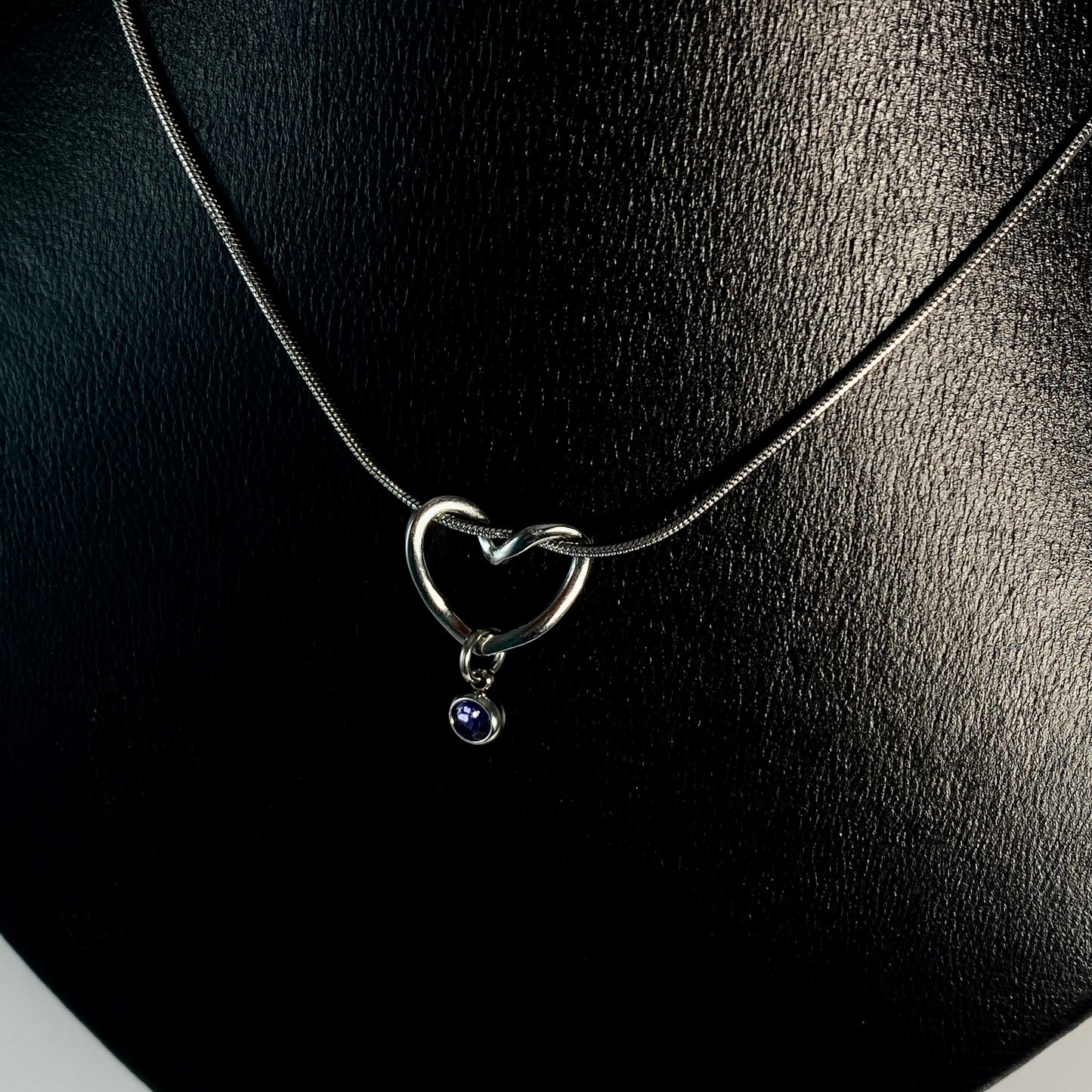 Curled Heart & Birthstone Snake Chain Necklace
