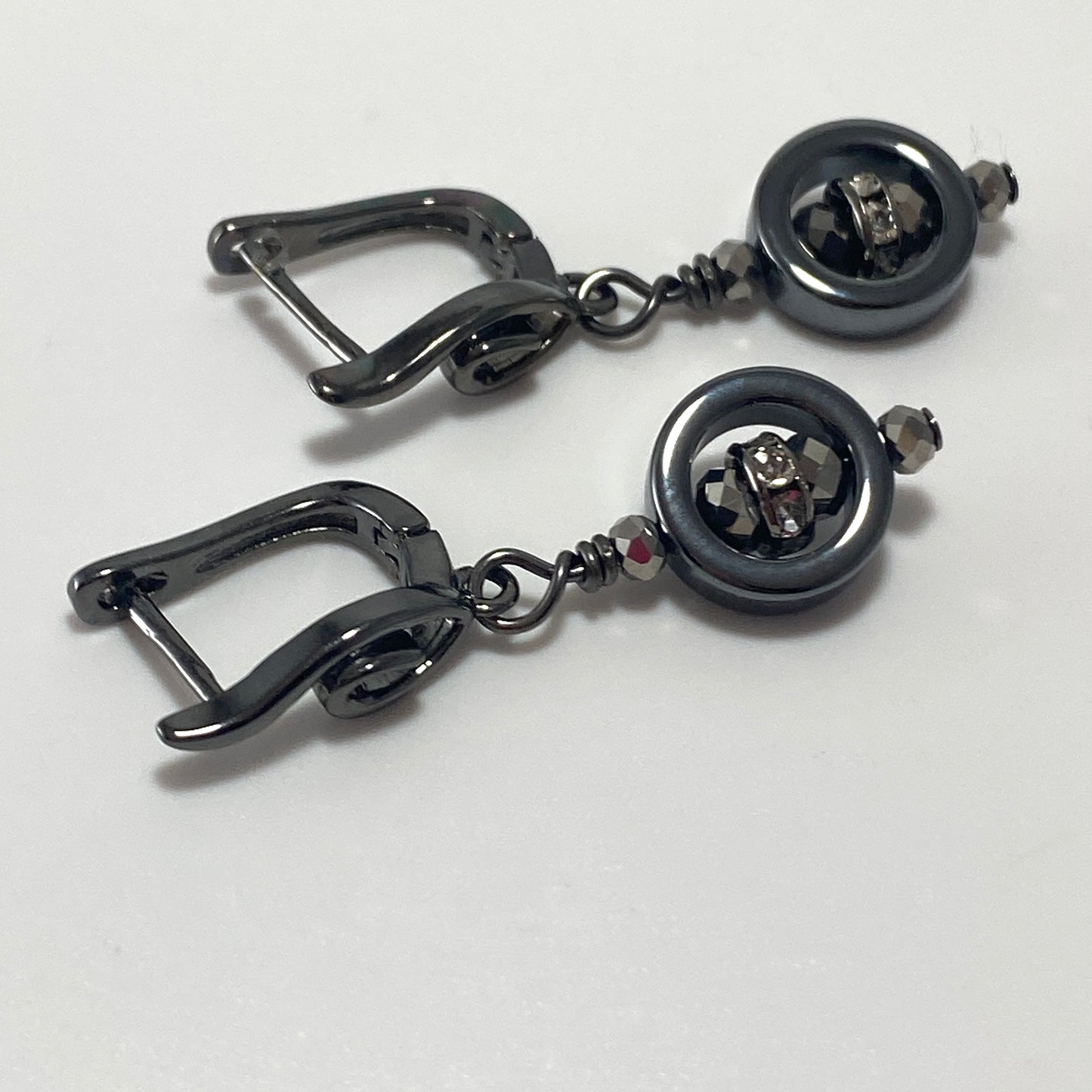 Hematite & Czech Crystal Hook Earrings