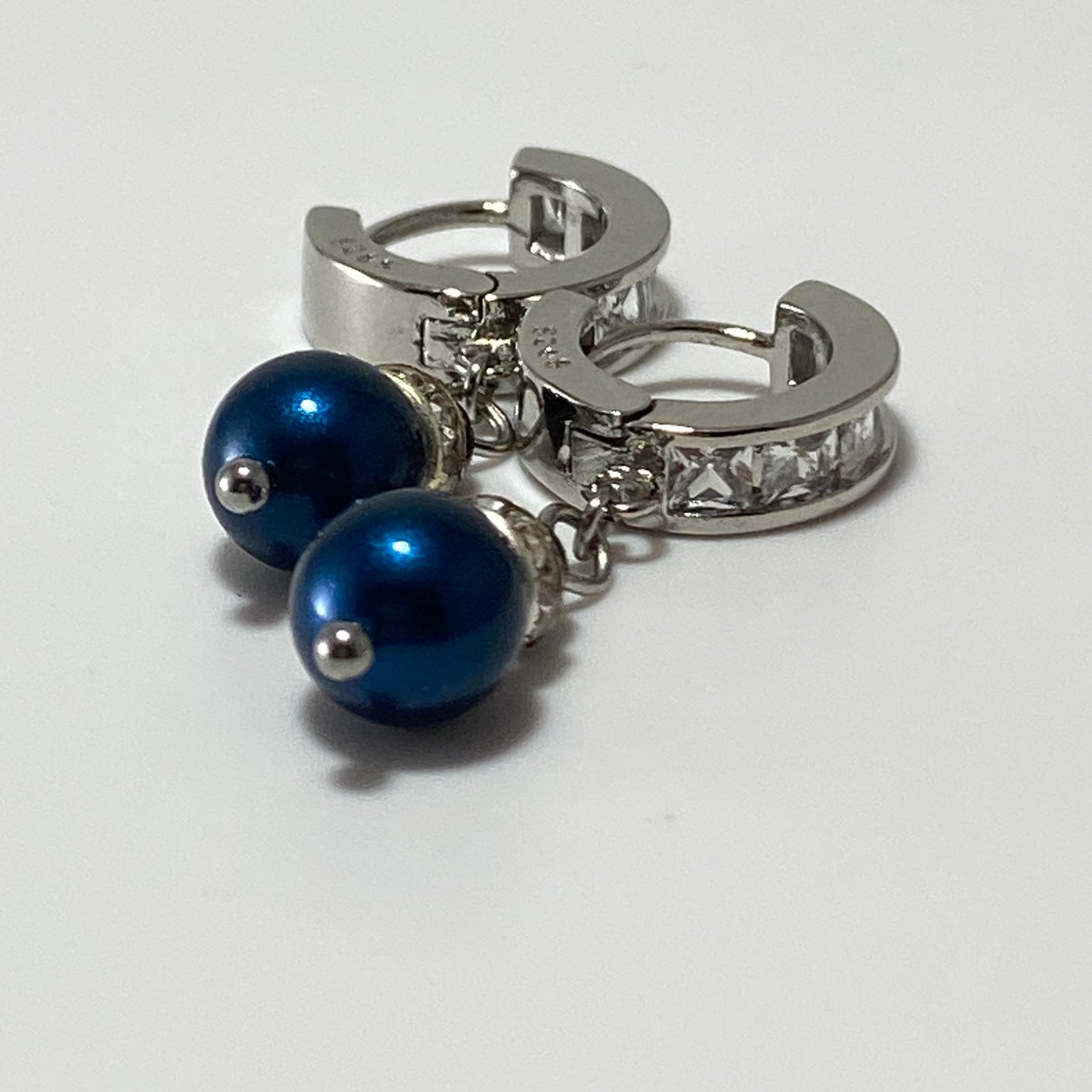Pearls CZ Sterling Huggie Hoop Earrings