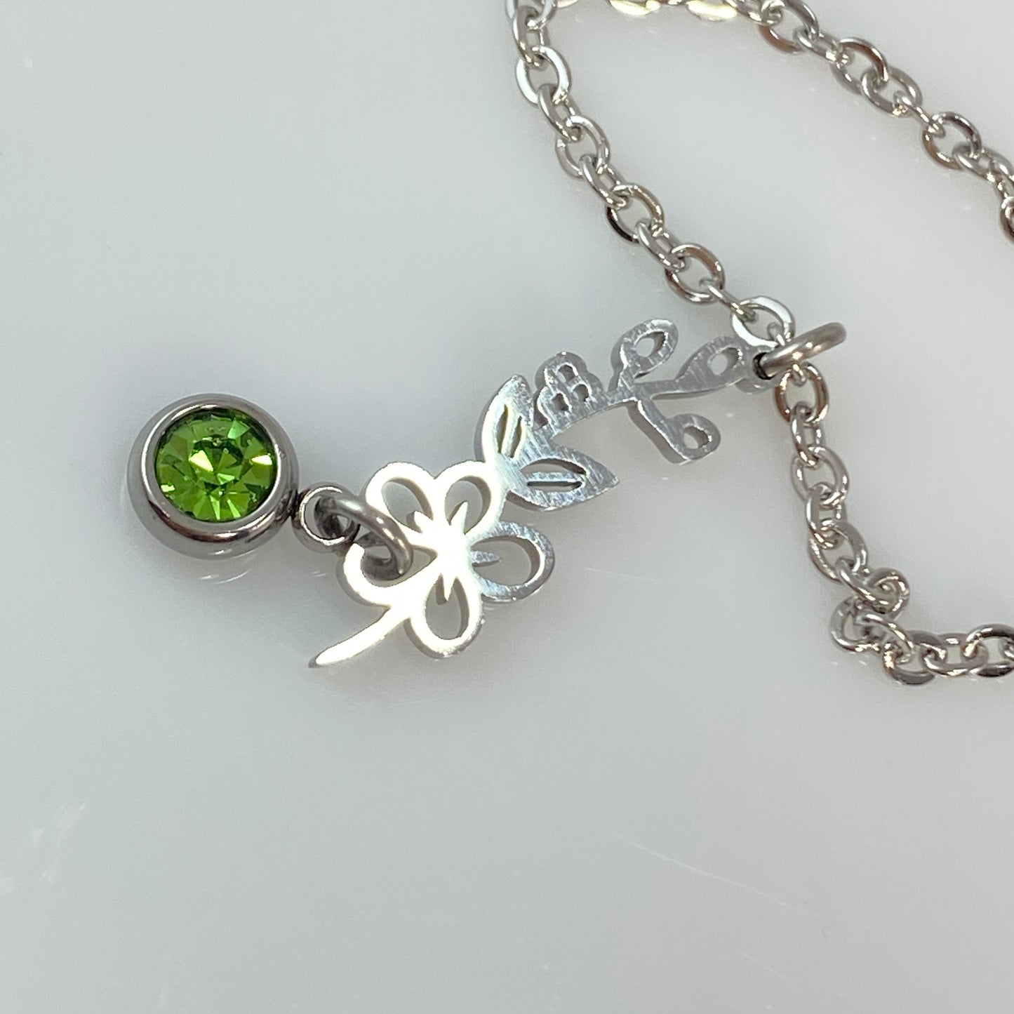 Silver Birthstone & Birth Flower Cable Chain Necklace