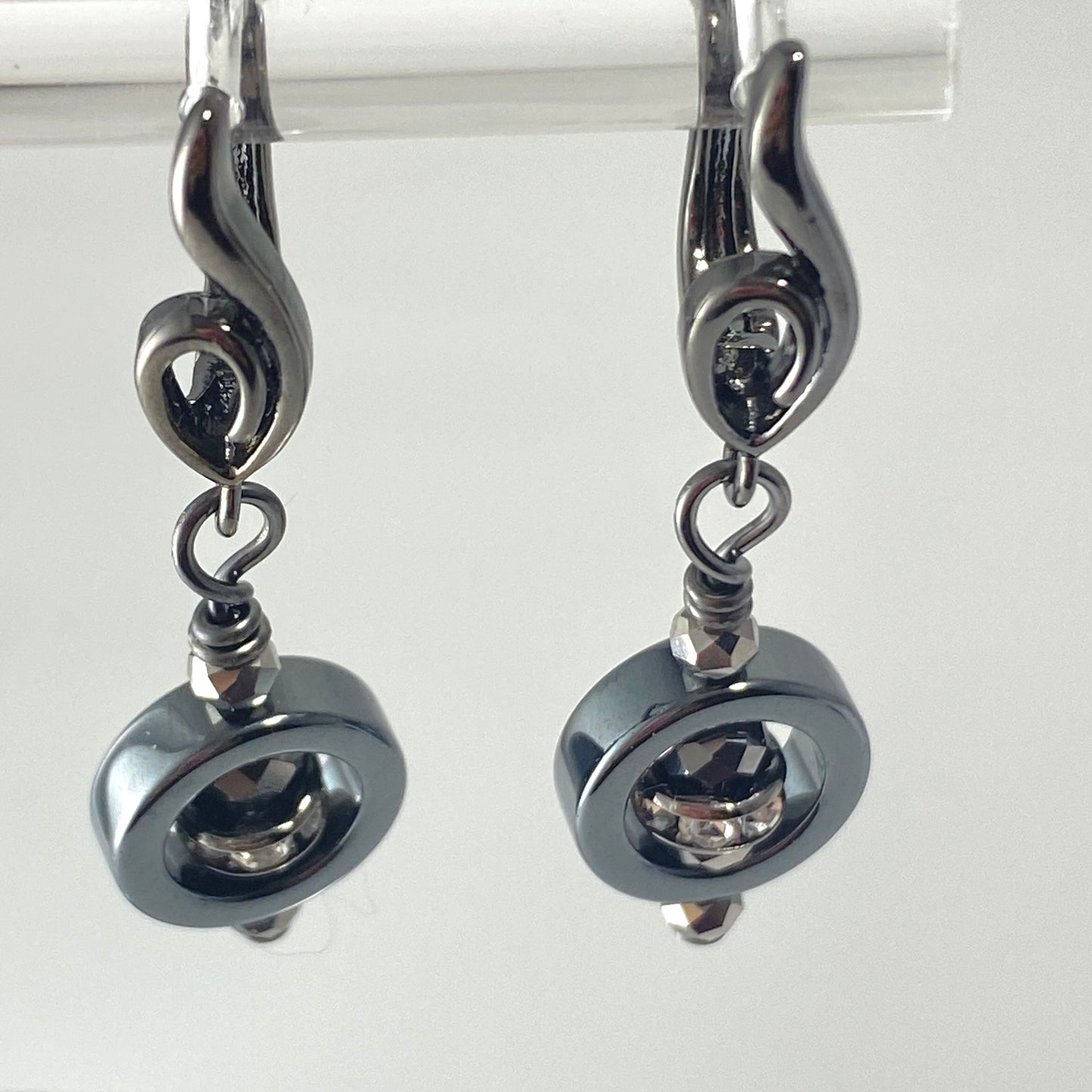 Hematite & Czech Crystal Hook Earrings