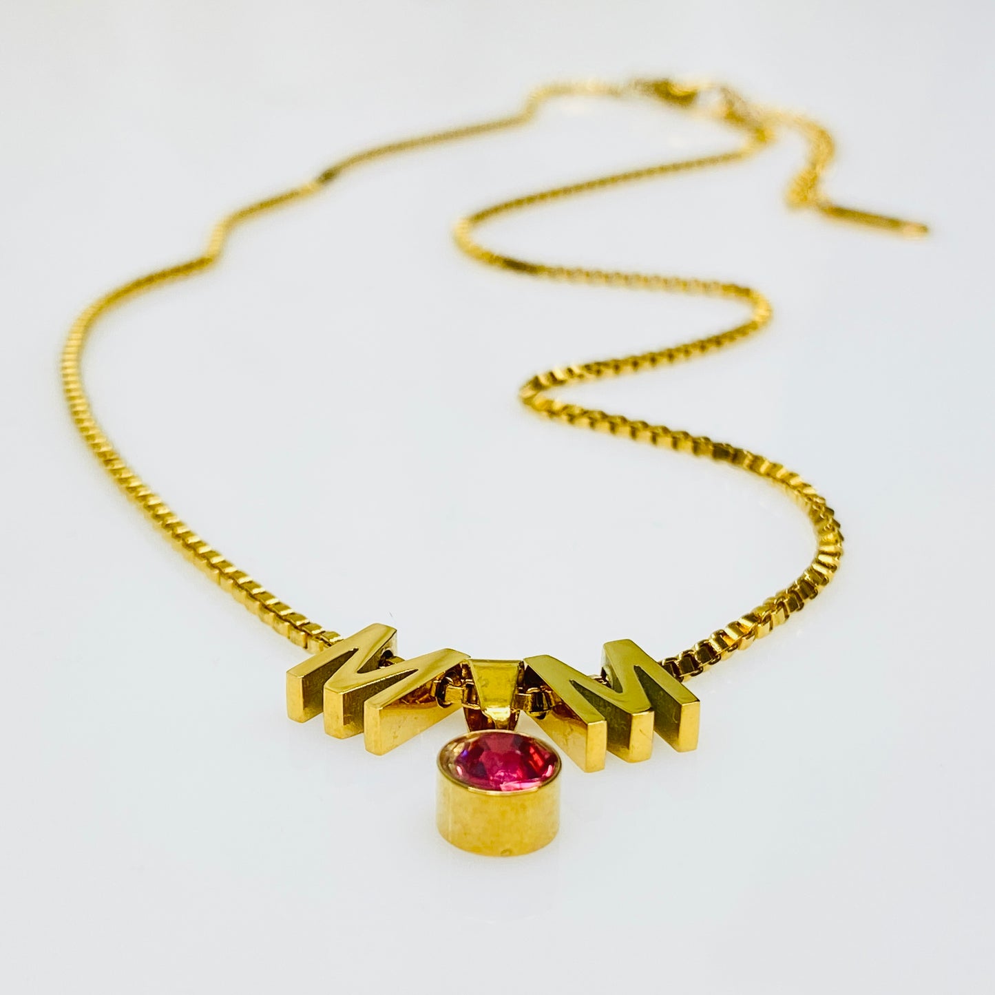Birthstone & Initials Box Chain Necklace
