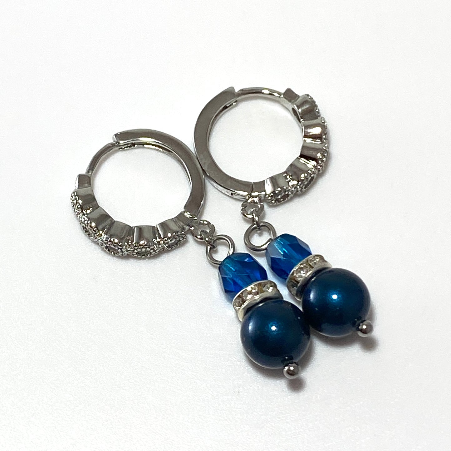 Pearls & Firepolished Beads Sterling CZ Hoop Earrings